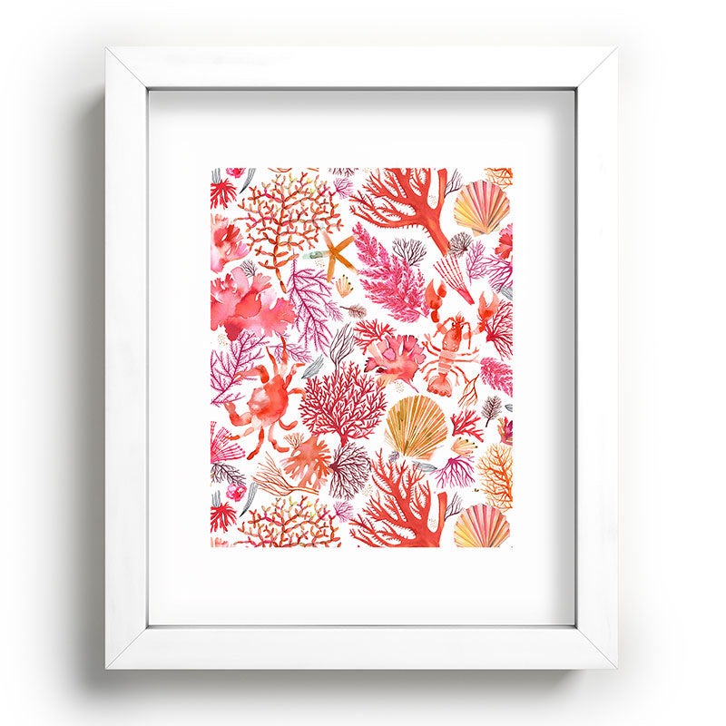 Ninola Design Botanic Retreat Coral Reef Crab Lobster Red Recessed Framing Rectangle