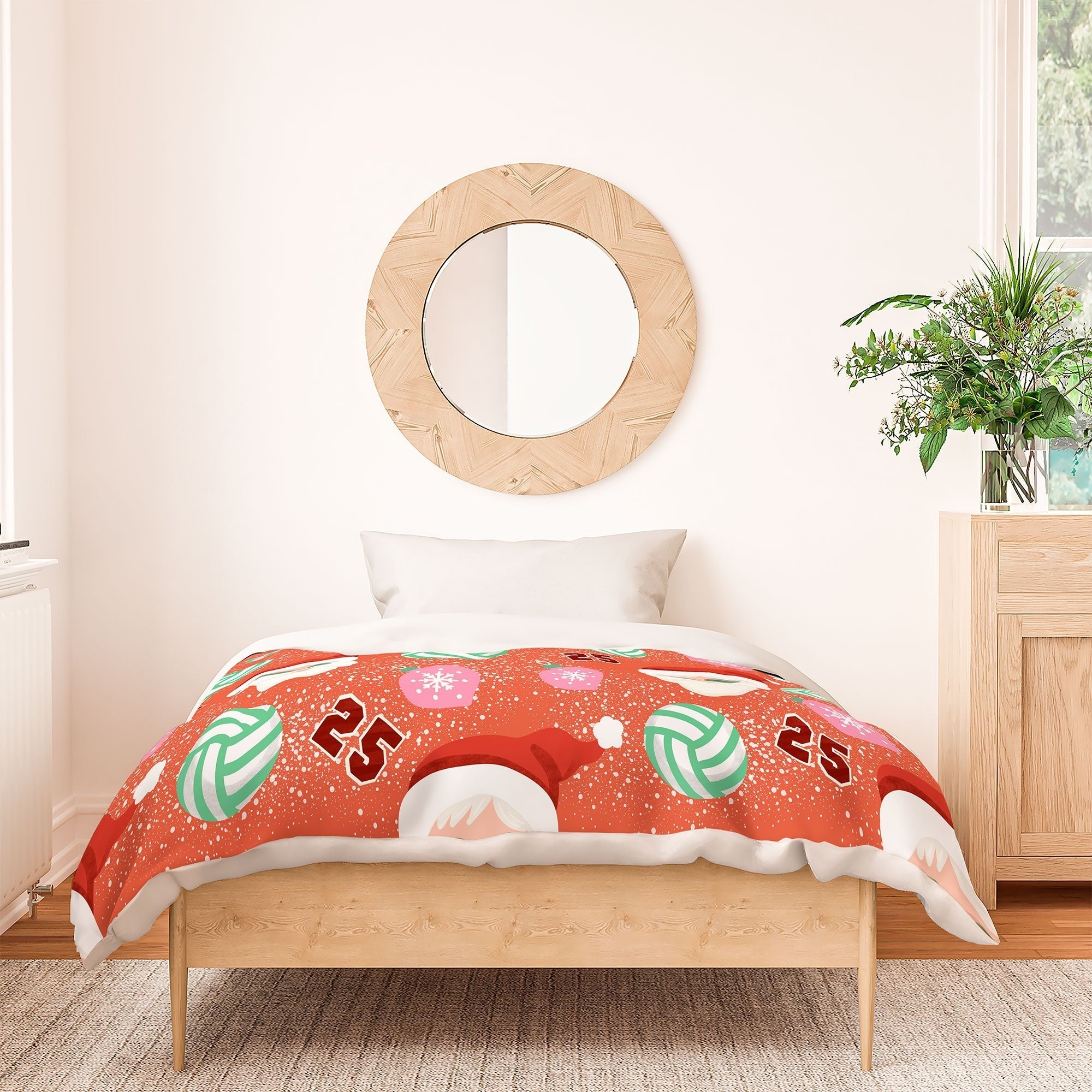 Design by Spark Sporty Volleyball Santa Duvet Cover