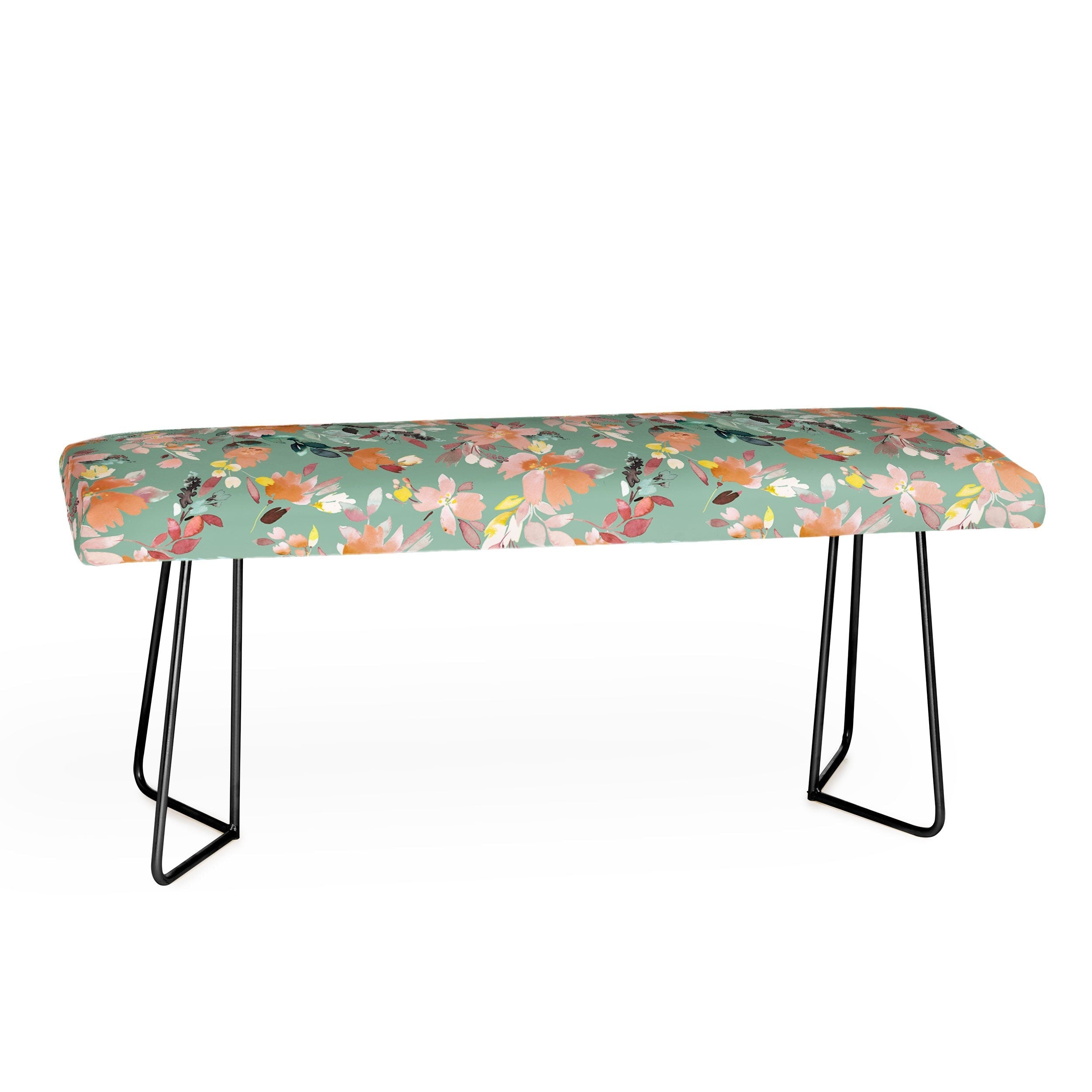 Ninola Design Botanic Retreat Floral Oleander Whimsical Teal Green Bench