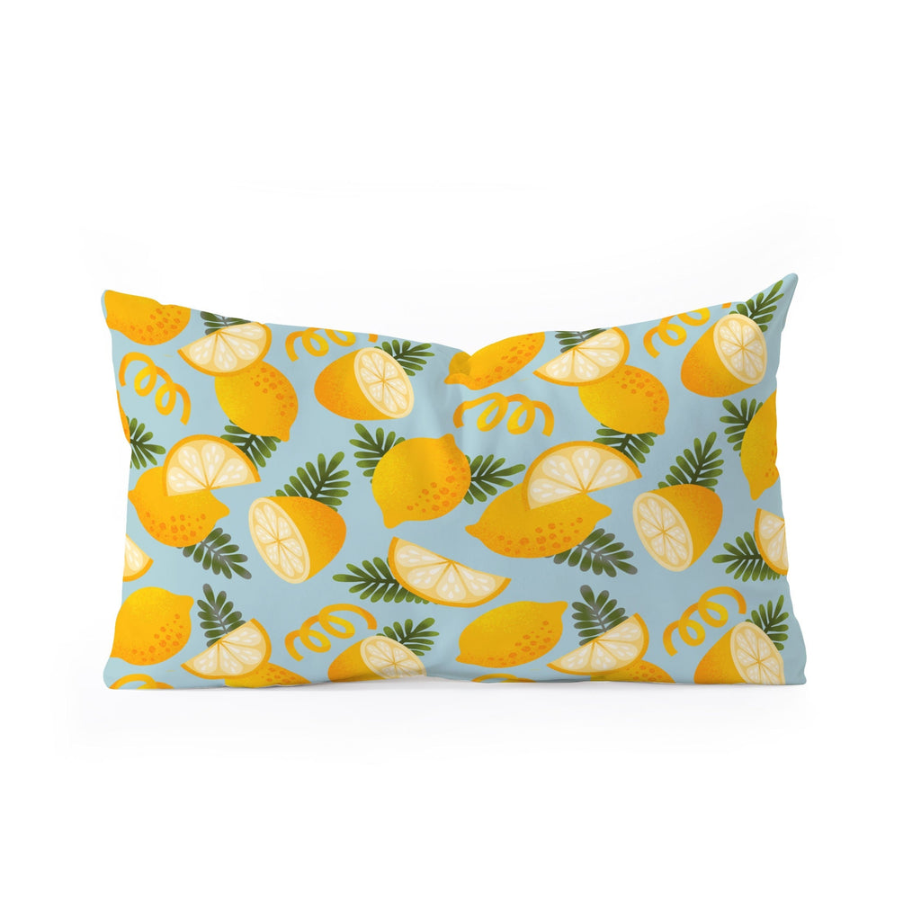 Jessica Molina Lemon Pattern on Sky Blue Oblong Throw Pillow