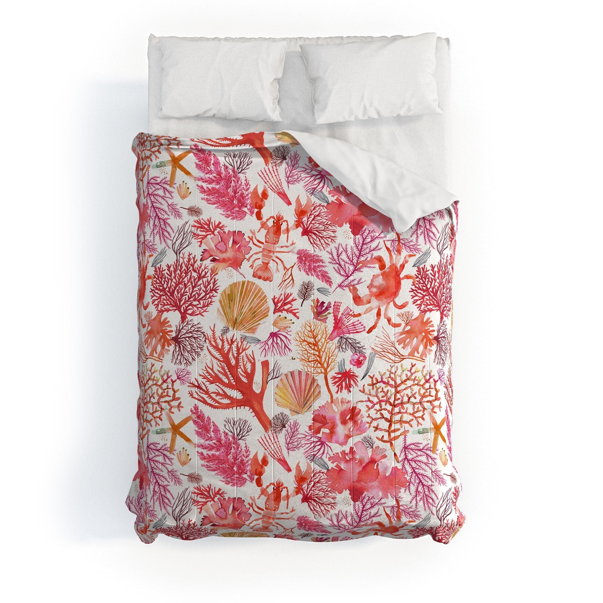 Ninola Design Botanic Retreat Coral Reef Crab Lobster Red Comforter