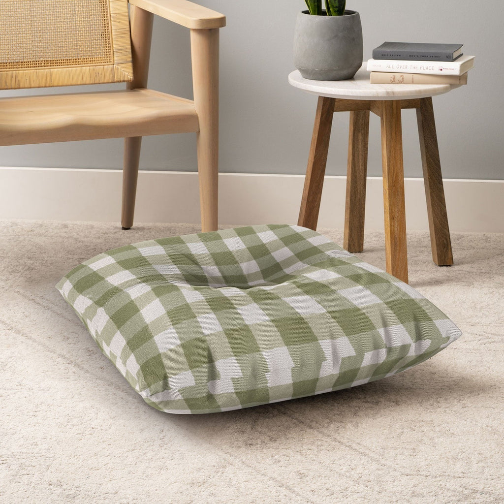Menina Lisboa Rustic Green Plaid Floor Pillow Square