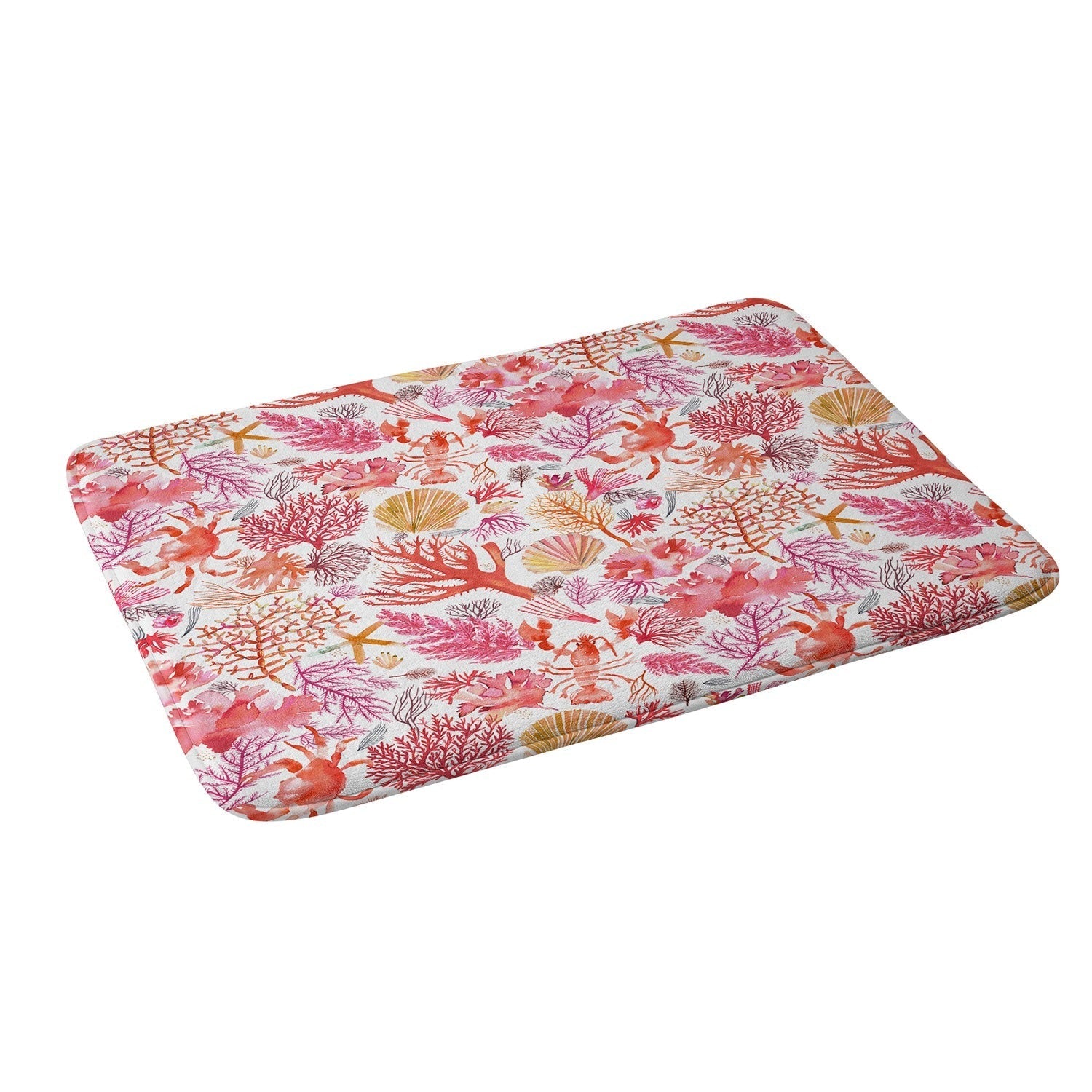 Ninola Design Botanic Retreat Coral Reef Crab Lobster Red Memory Foam Bath Mat