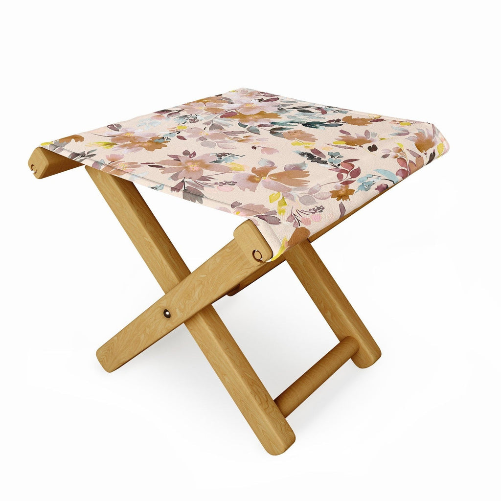 Ninola Design Botanic Retreat Floral Oleander Whimsical Soft Pink Folding Stool