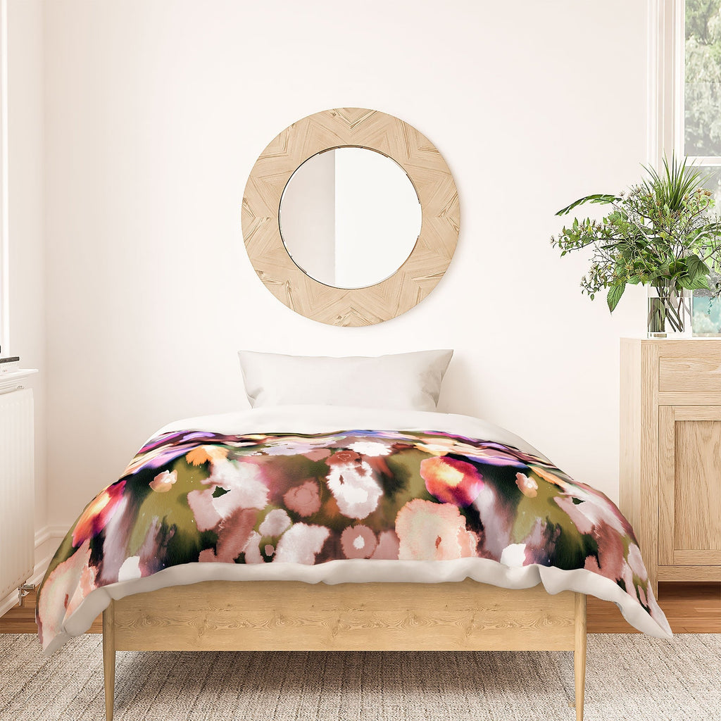 Ninola Design Botanic Retreat Ombre Abstract Watercolor Flowers Pink gold Duvet Cover