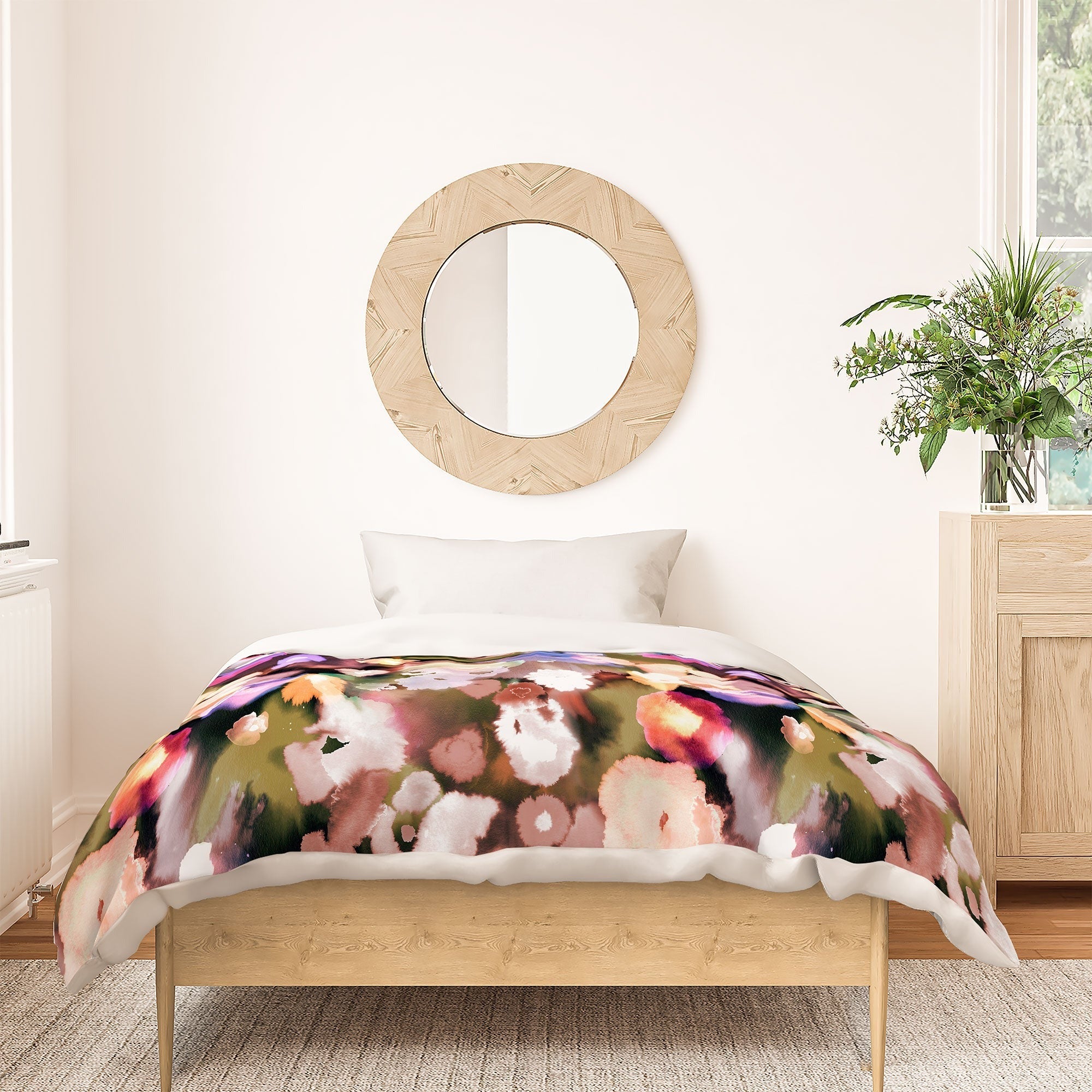 Ninola Design Botanic Retreat Ombre Abstract Watercolor Flowers Pink gold Duvet Cover