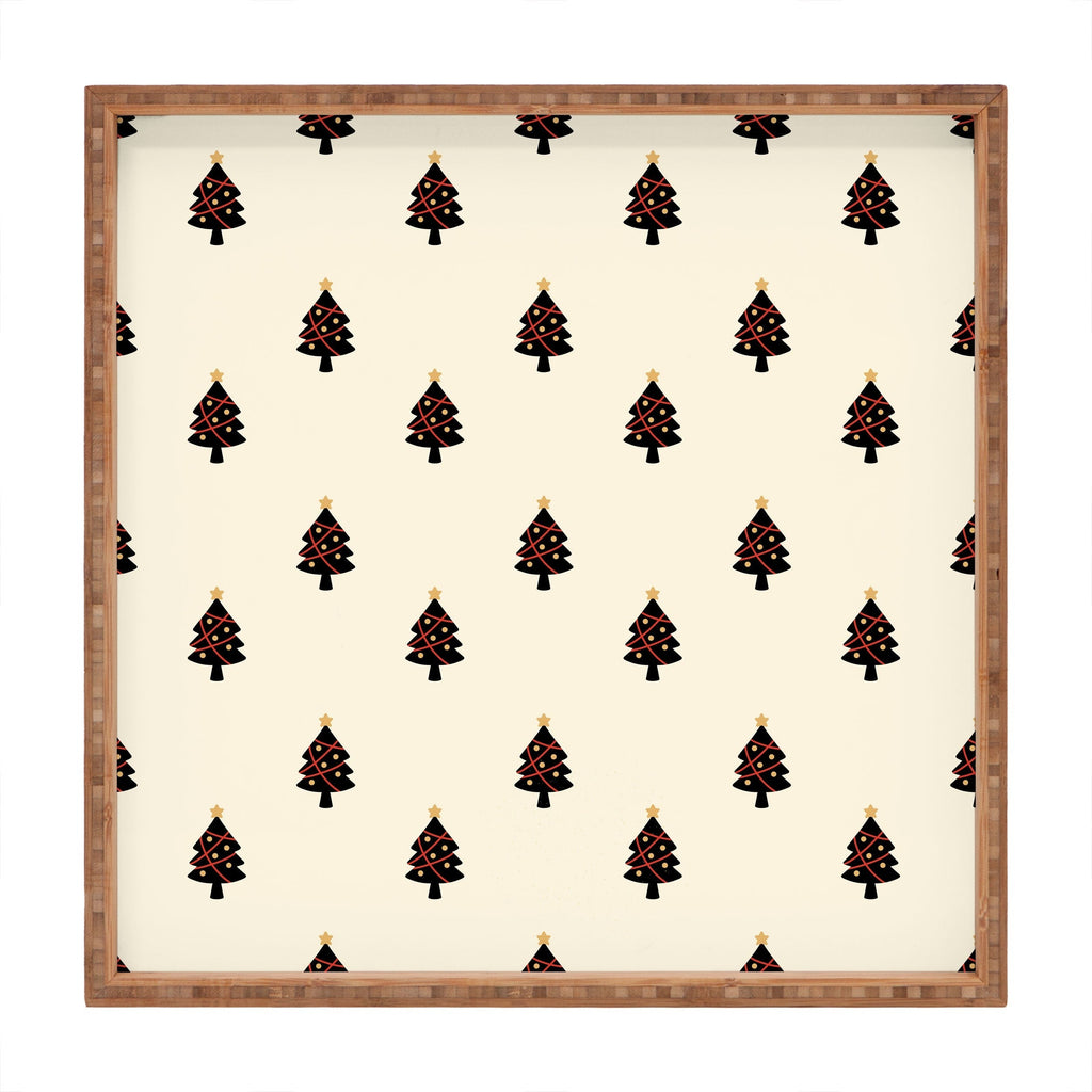 Design by Spark Black And Gold Christmas Tree Square Tray