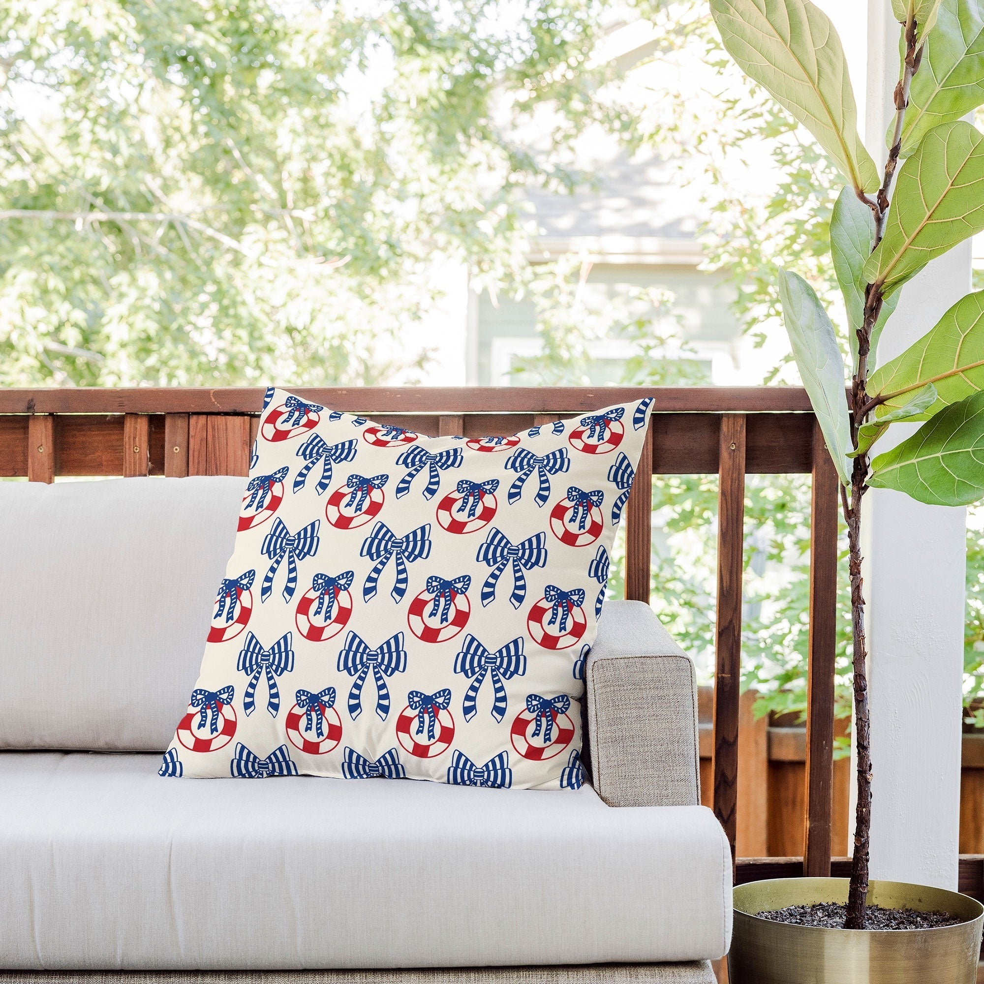 Design by Spark Nautical Christmas Bows Outdoor Throw Pillow