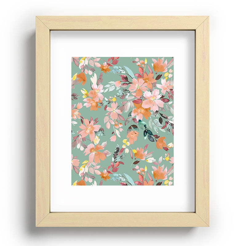 Ninola Design Botanic Retreat Floral Oleander Whimsical Teal Green Recessed Framing Rectangle
