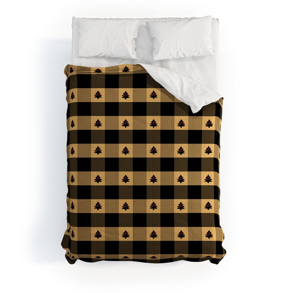 Design by Spark Black Gold Tree Tree Gingham Comforter