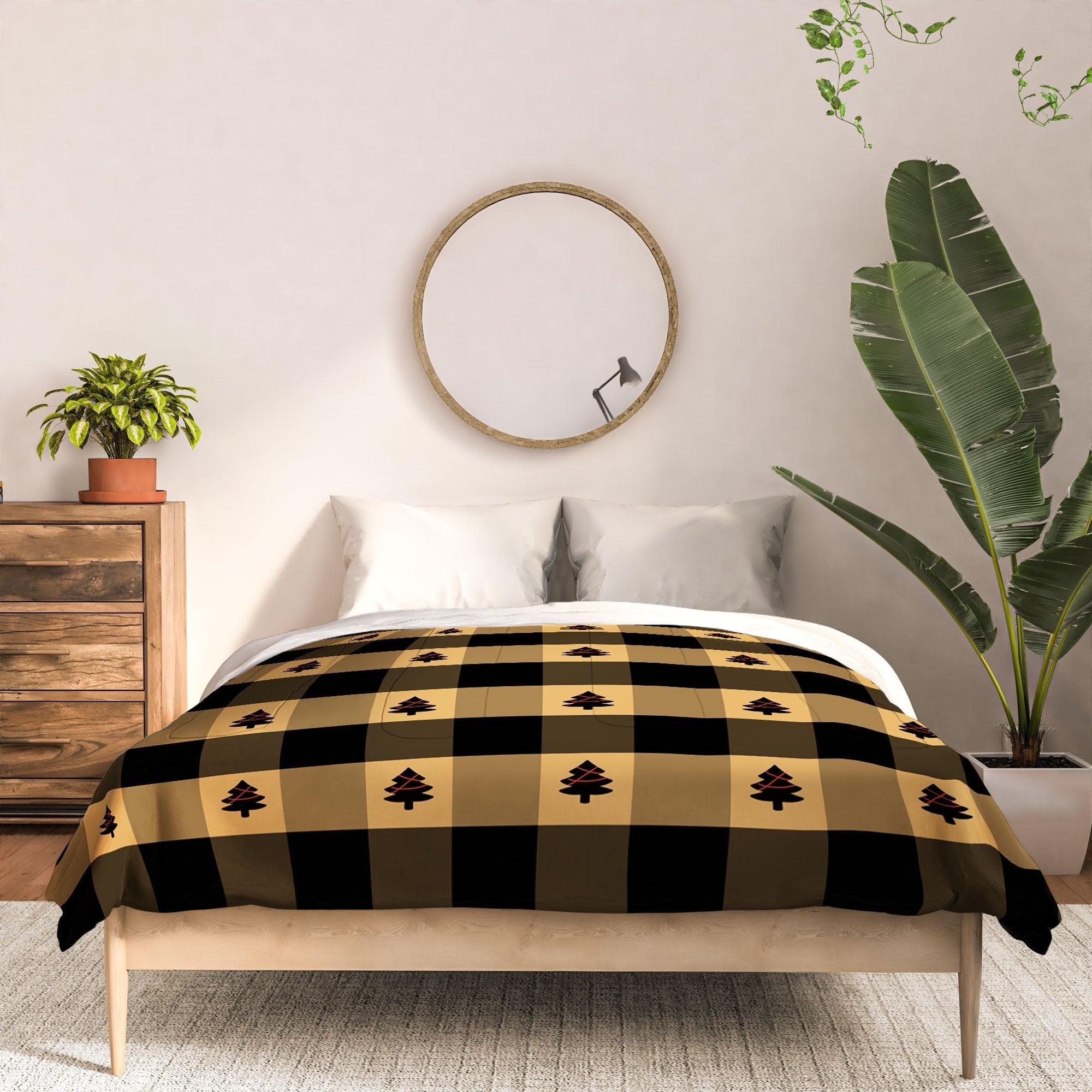 Design by Spark Black Gold Tree Tree Gingham Comforter