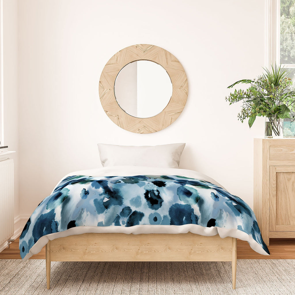 Ninola Design Botanic Retreat Ombre Abstract Watercolor Flowers Blue Navy Duvet Cover