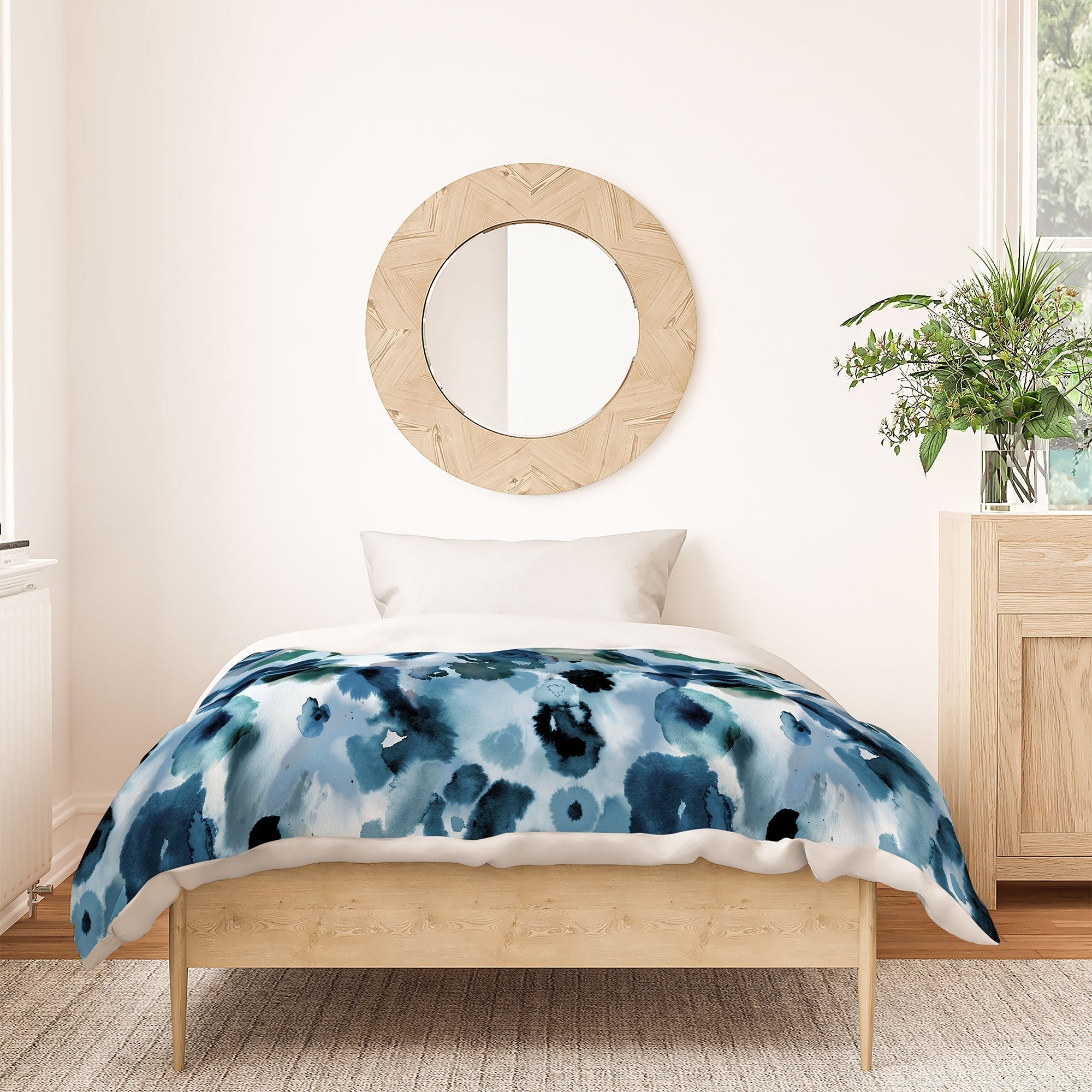 Ninola Design Botanic Retreat Ombre Abstract Watercolor Flowers Blue Navy Duvet Cover