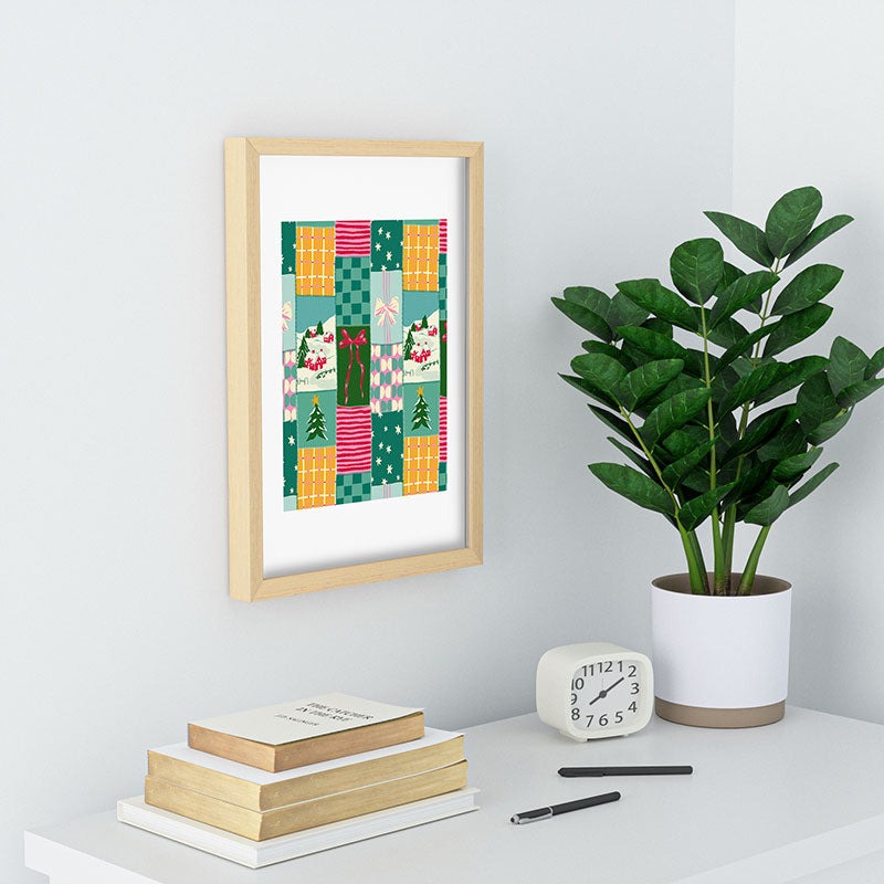 LouBruzzoni Cozy Christmas Patchwork Recessed Framing Rectangle