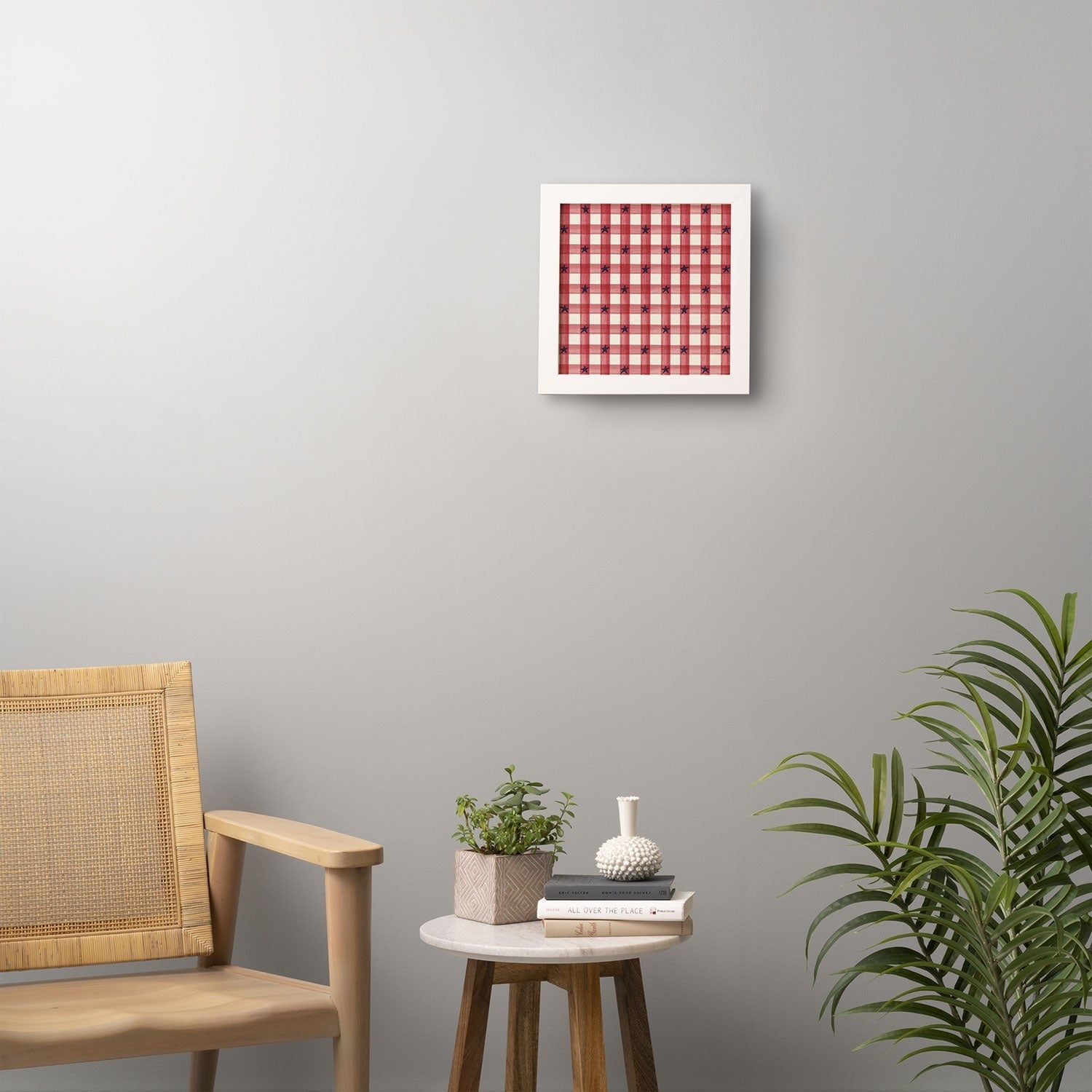 DENY Designs Red Gingham plus Stars Framed Wall Art