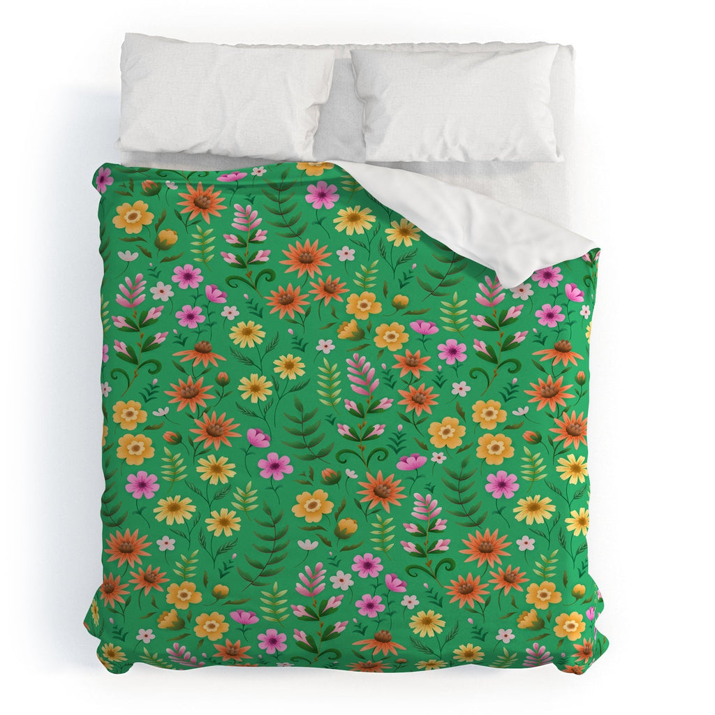 Pimlada Phuapradit Ditsy Spring Floral Green Duvet Cover