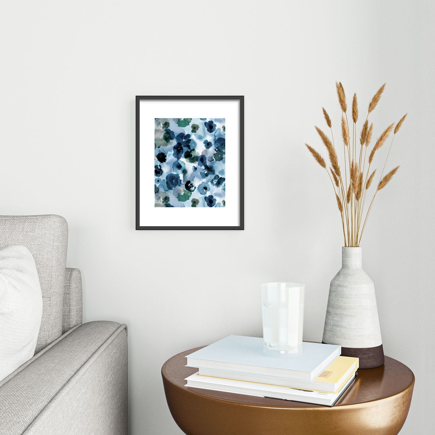 Ninola Design Botanic Retreat Ombre Abstract Watercolor Flowers Blue Navy Metal Framed Art Print