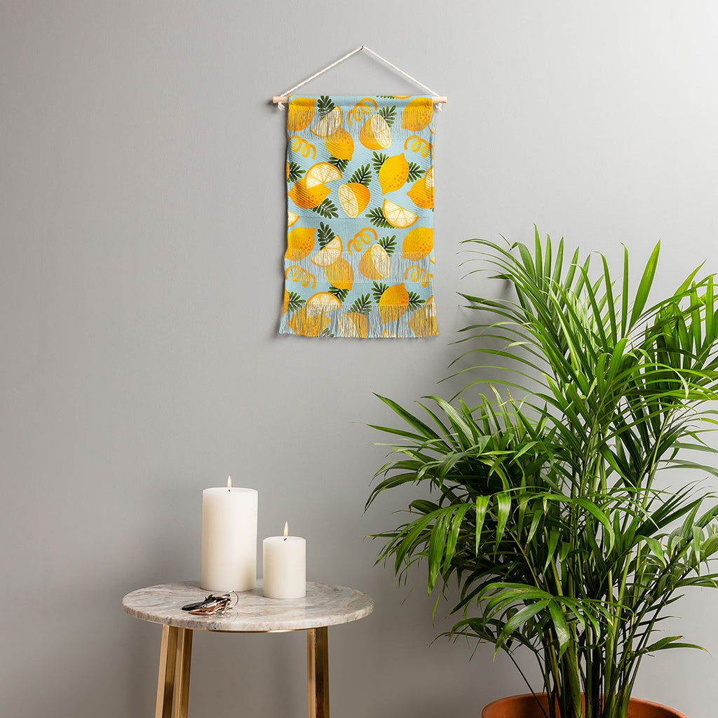 Jessica Molina Lemon Pattern on Sky Blue Wall Hanging Portrait