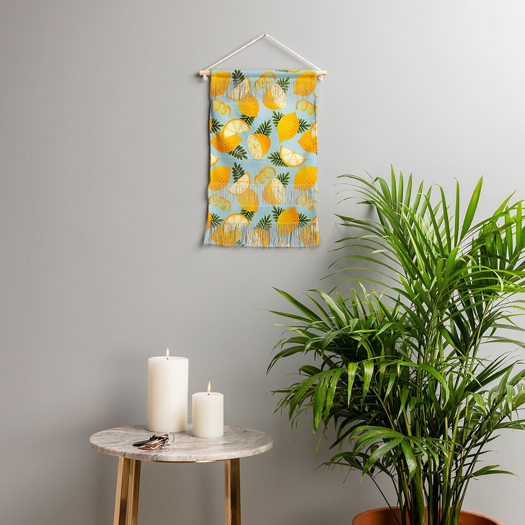 Jessica Molina Lemon Pattern on Sky Blue Wall Hanging Portrait