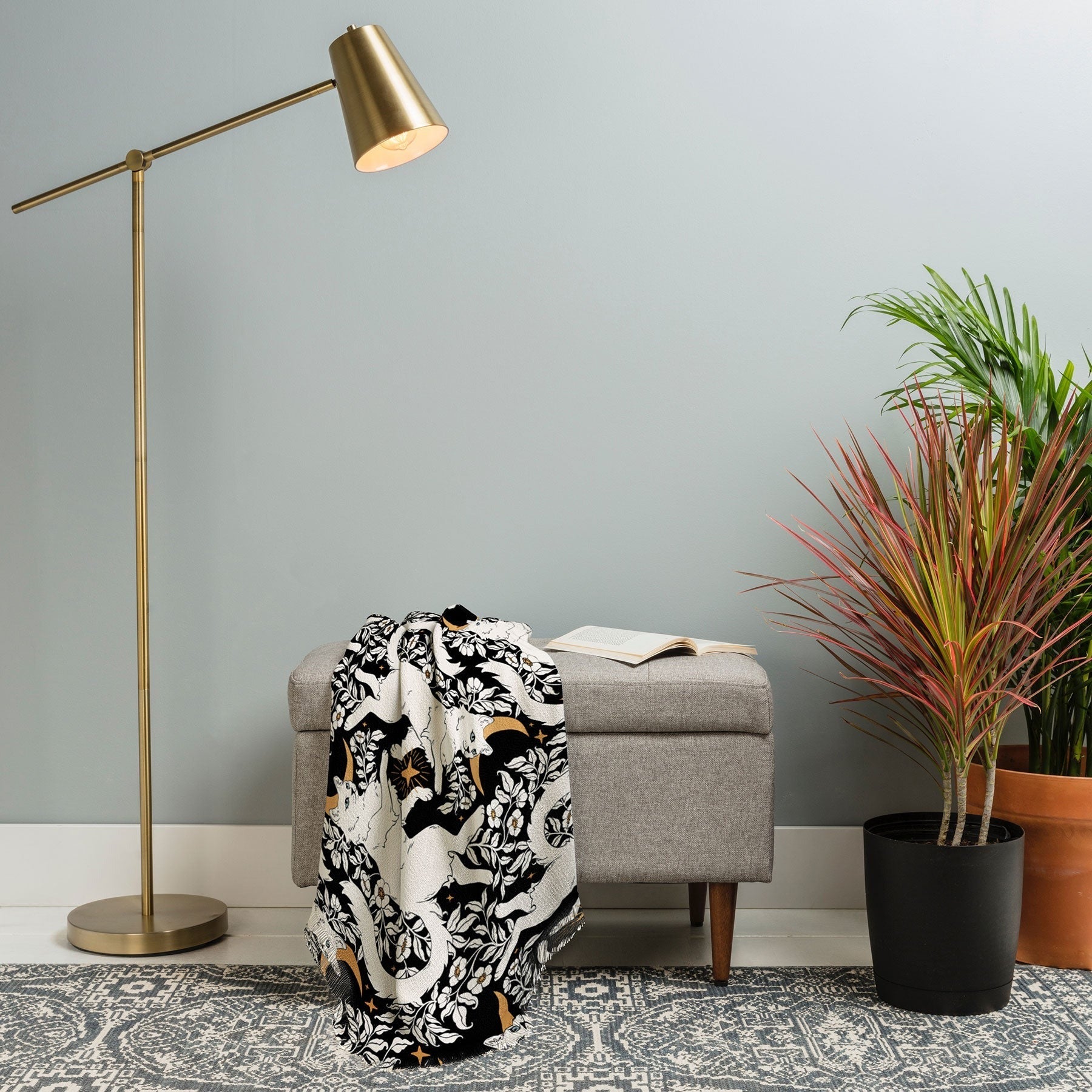 Avenie Celestial Cats Gold Throw Blanket