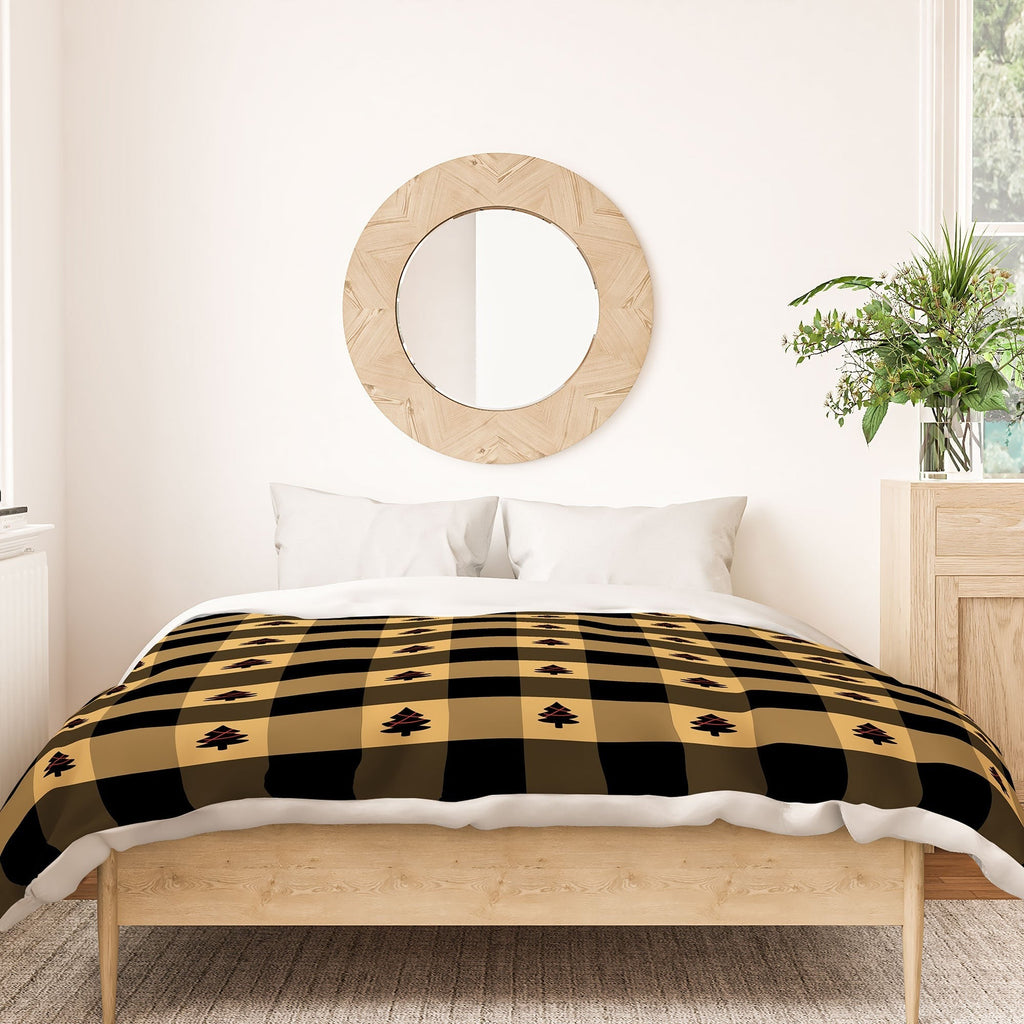 Design by Spark Black Gold Tree Tree Gingham Duvet Cover