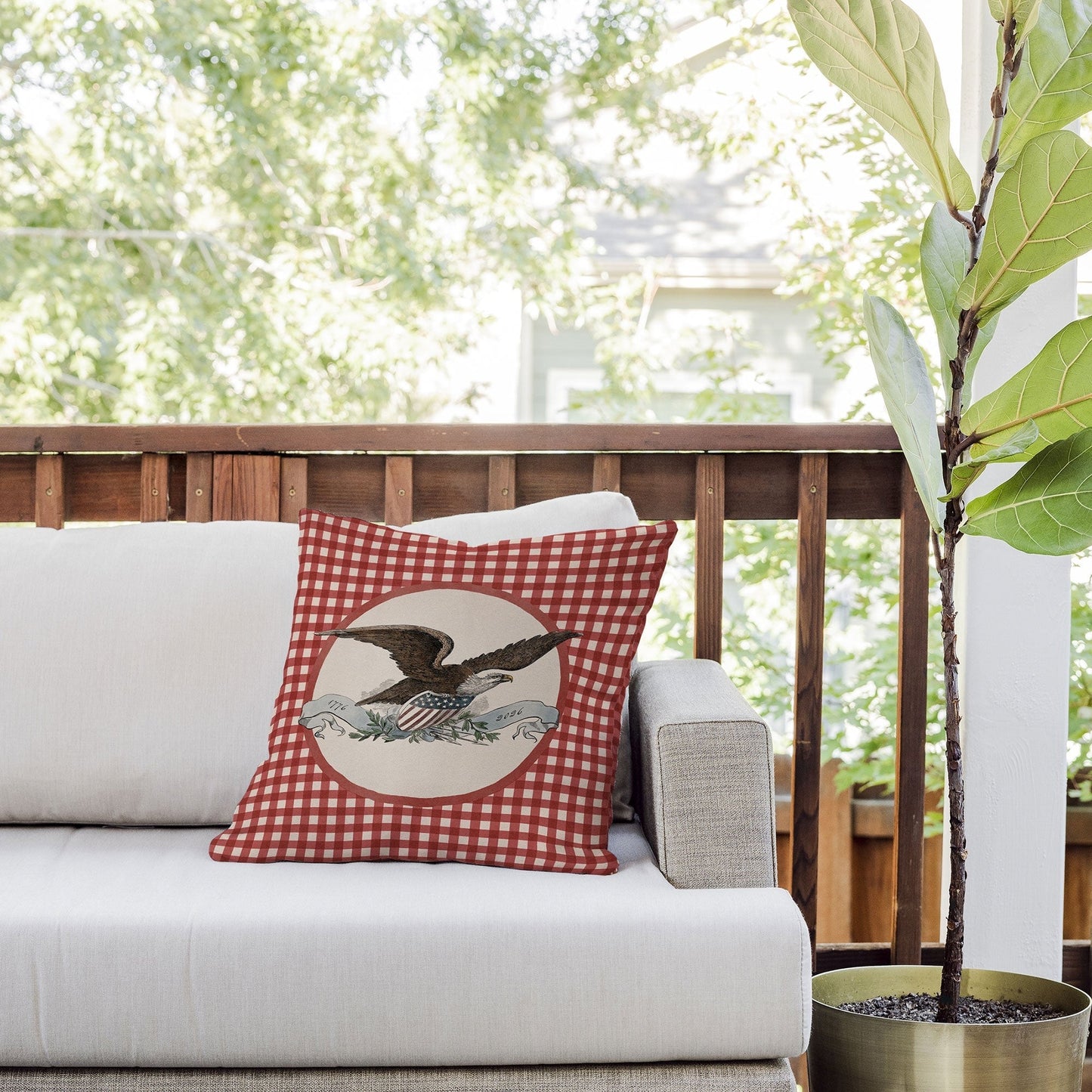 DENY Designs Gingham Eagle Outdoor Throw Pillow