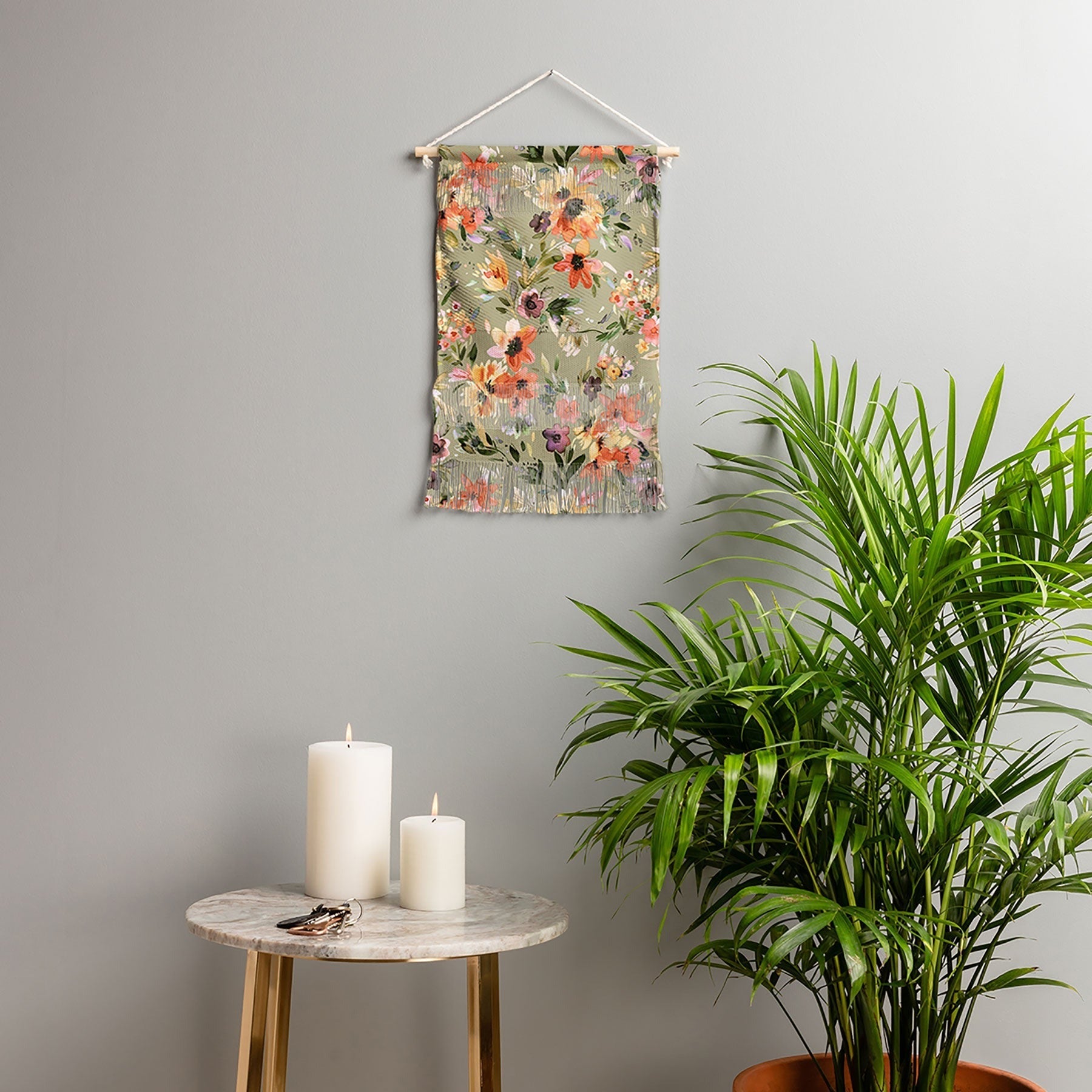Ninola Design Botanic Retreat Painterly Tropical Flowers Sage Green Wall Hanging Portrait