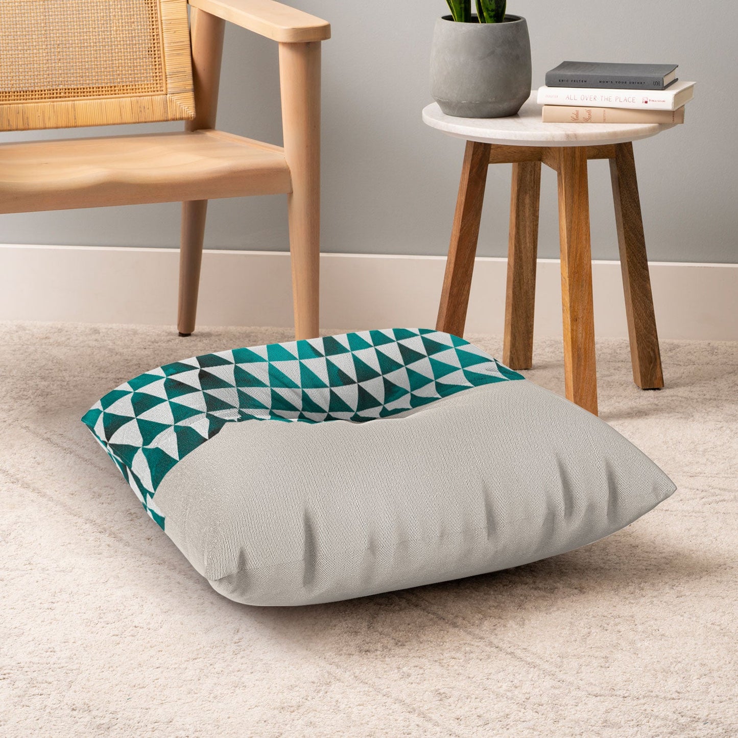 Georgiana Paraschiv Teal Triangles Floor Pillow Square