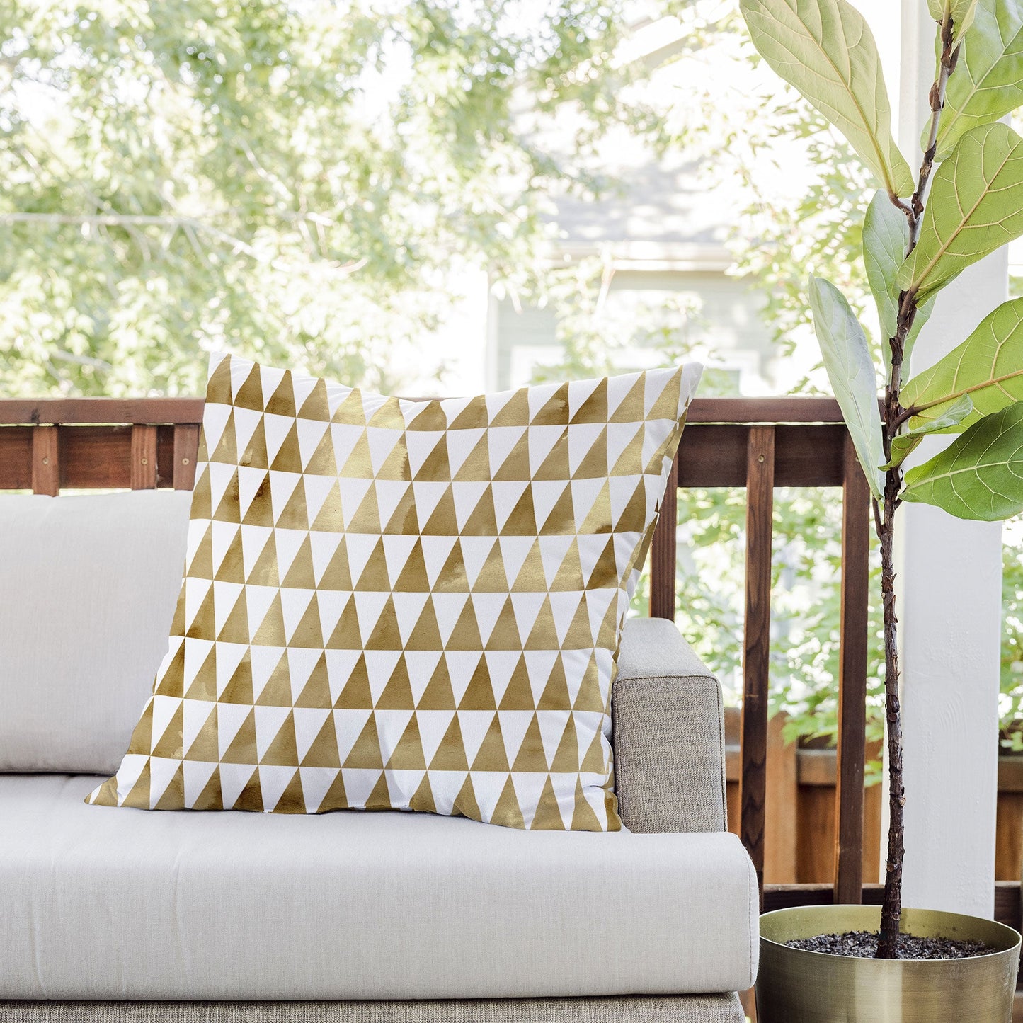 Georgiana Paraschiv Triangle Pattern Gold Outdoor Throw Pillow