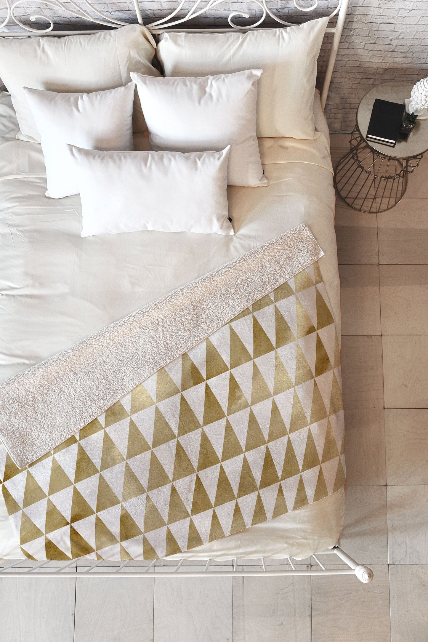 Georgiana Paraschiv Triangle Pattern Gold Fleece Throw Blanket