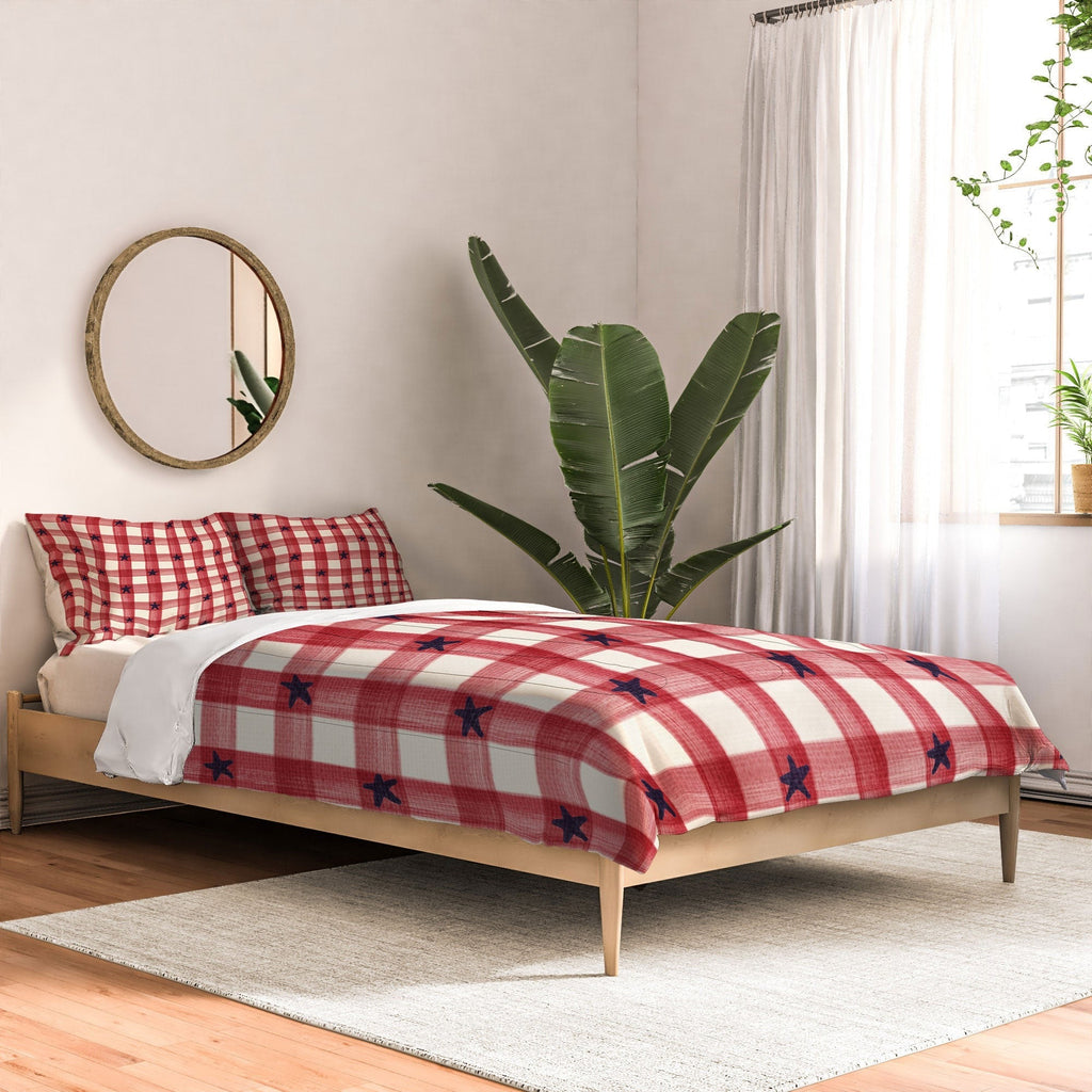 DENY Designs Red Gingham plus Stars Comforter