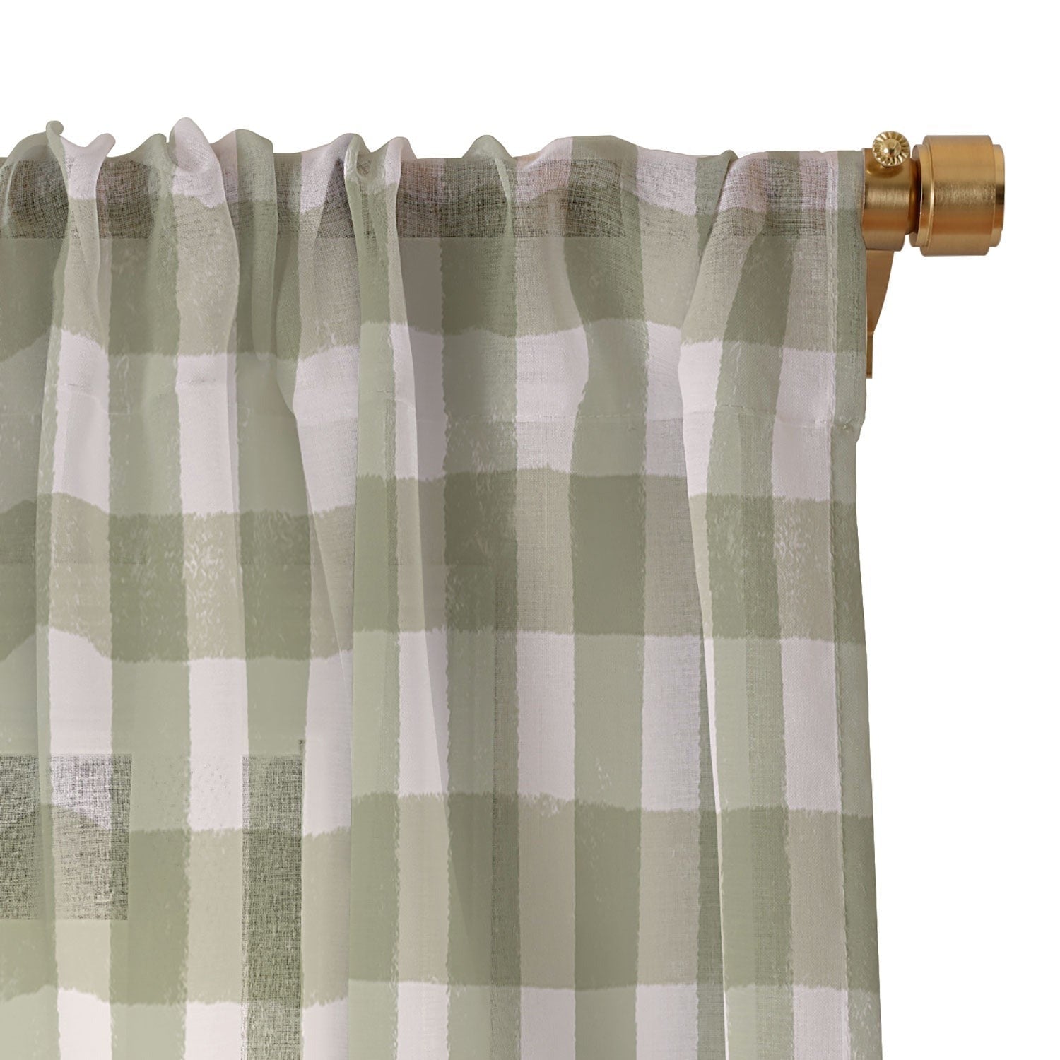 Menina Lisboa Rustic Green Plaid Sheer Window Curtain
