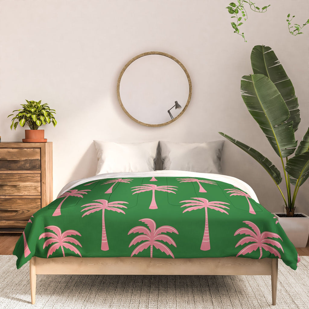 Design by Spark Pink Palm Tree Oasis Comforter