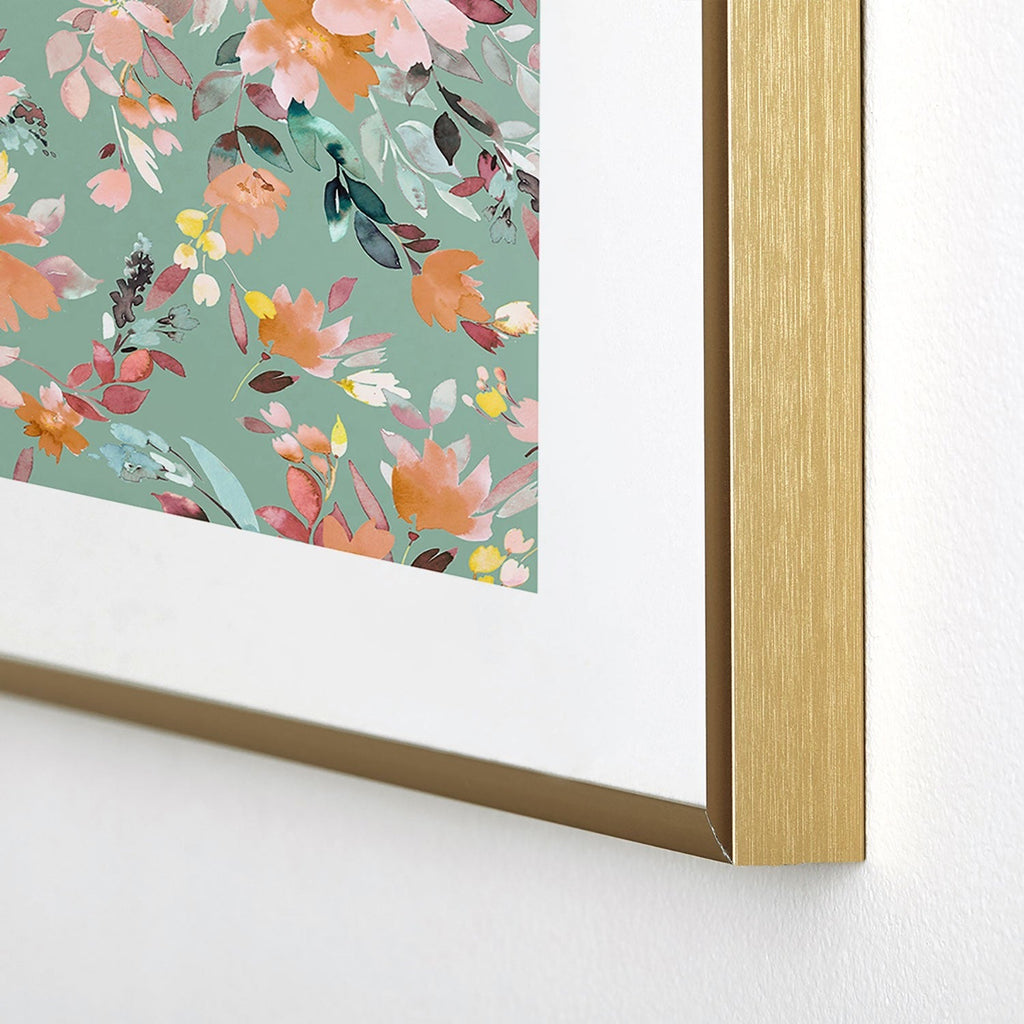 Ninola Design Botanic Retreat Floral Oleander Whimsical Teal Green Metal Framed Art Print