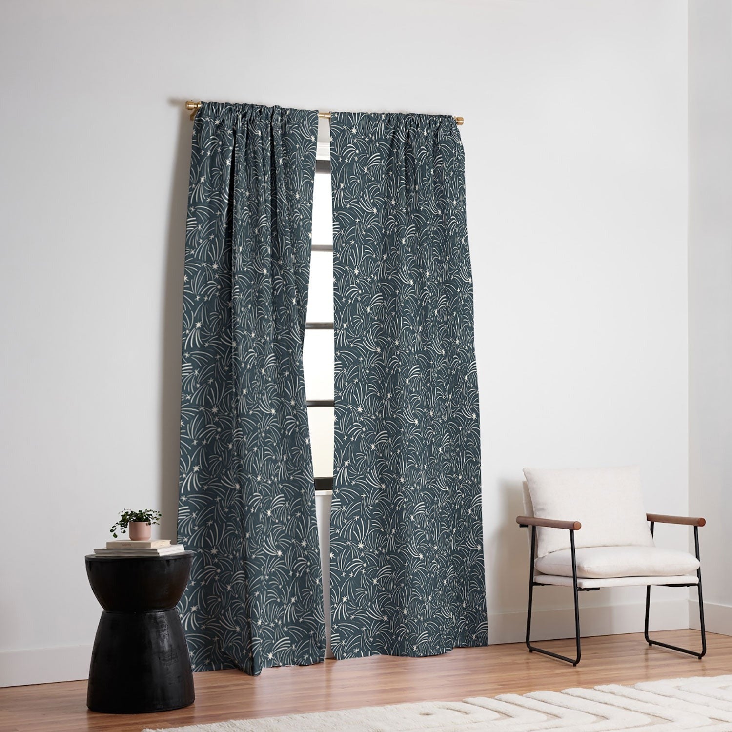 Little Om Pattern Shooting Stars blue Blackout Window Curtain