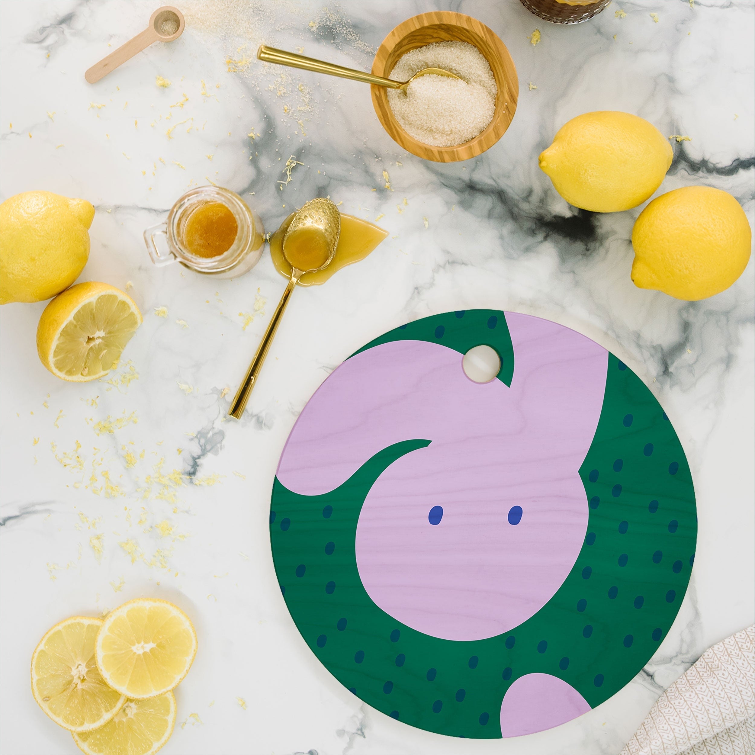 Camilla Foss Pebbles and Rabbit Cutting Board Round