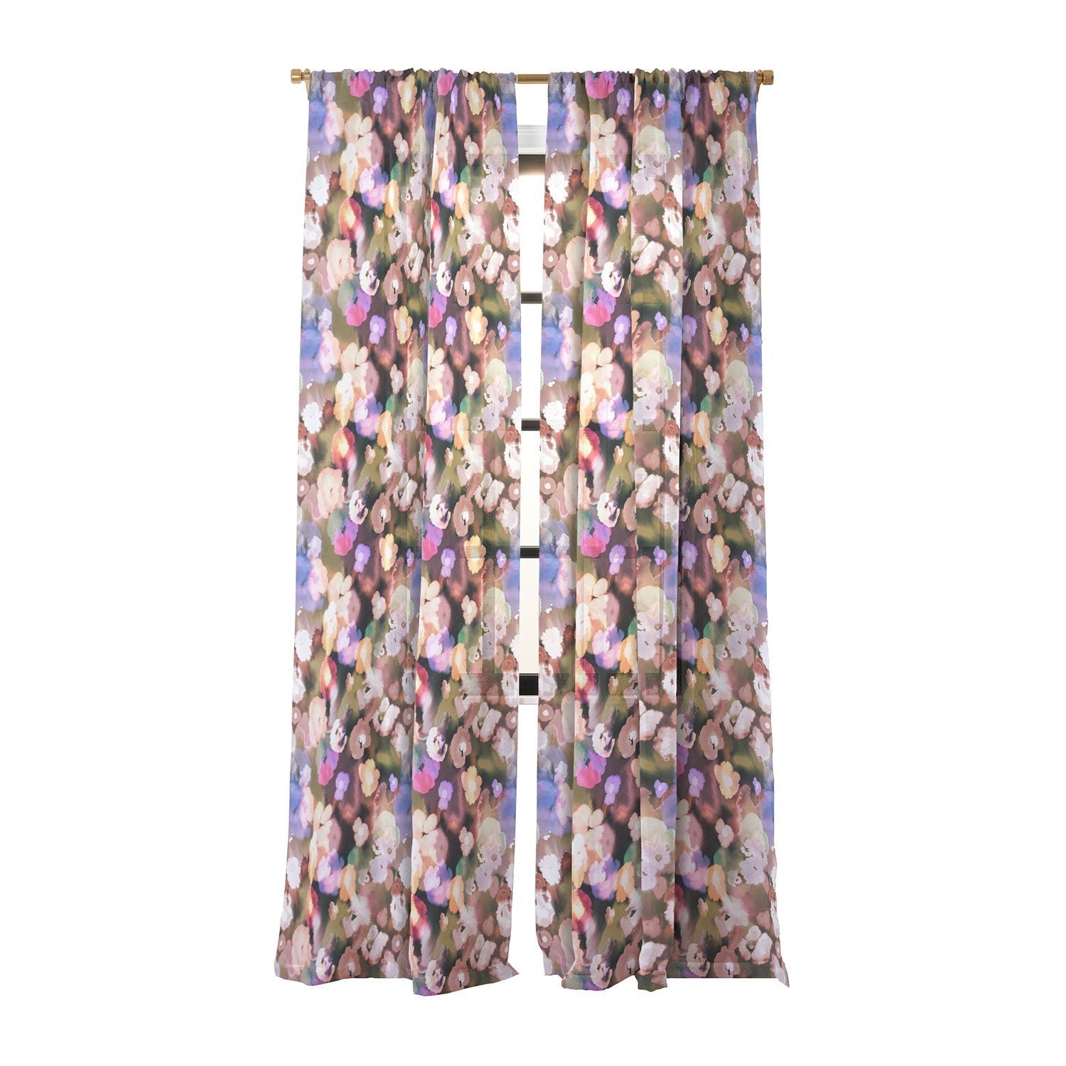 Ninola Design Botanic Retreat Ombre Abstract Watercolor Flowers Pink gold Sheer Window Curtain