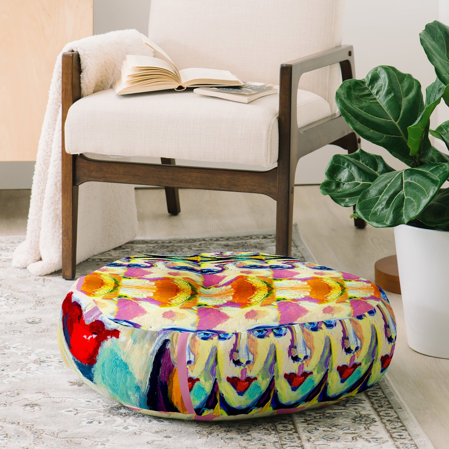 Ginette Fine Art Blue Eyes Red Lips Floor Pillow Round