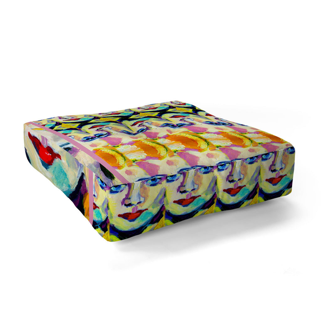 Ginette Fine Art Blue Eyes Red Lips Floor Pillow Square