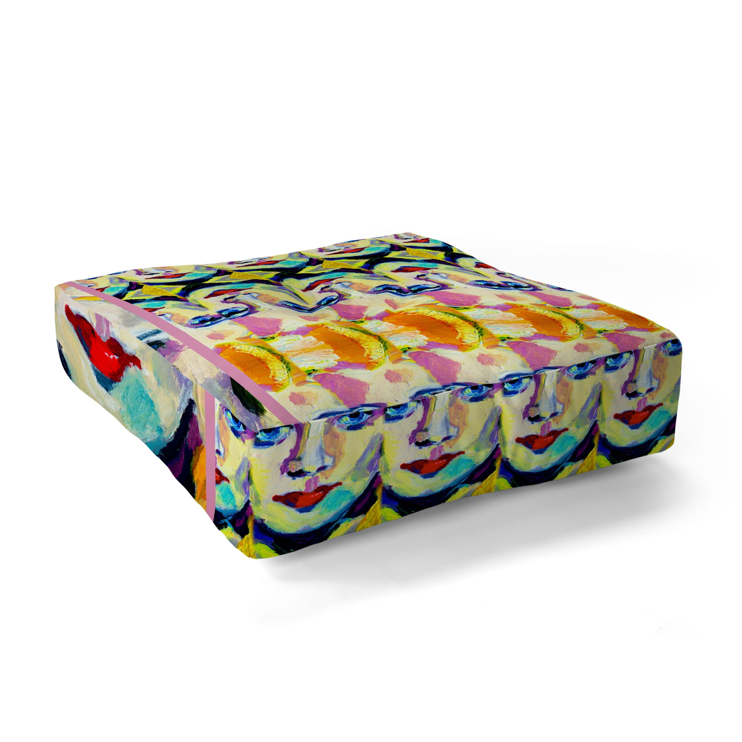 Ginette Fine Art Blue Eyes Red Lips Floor Pillow Square