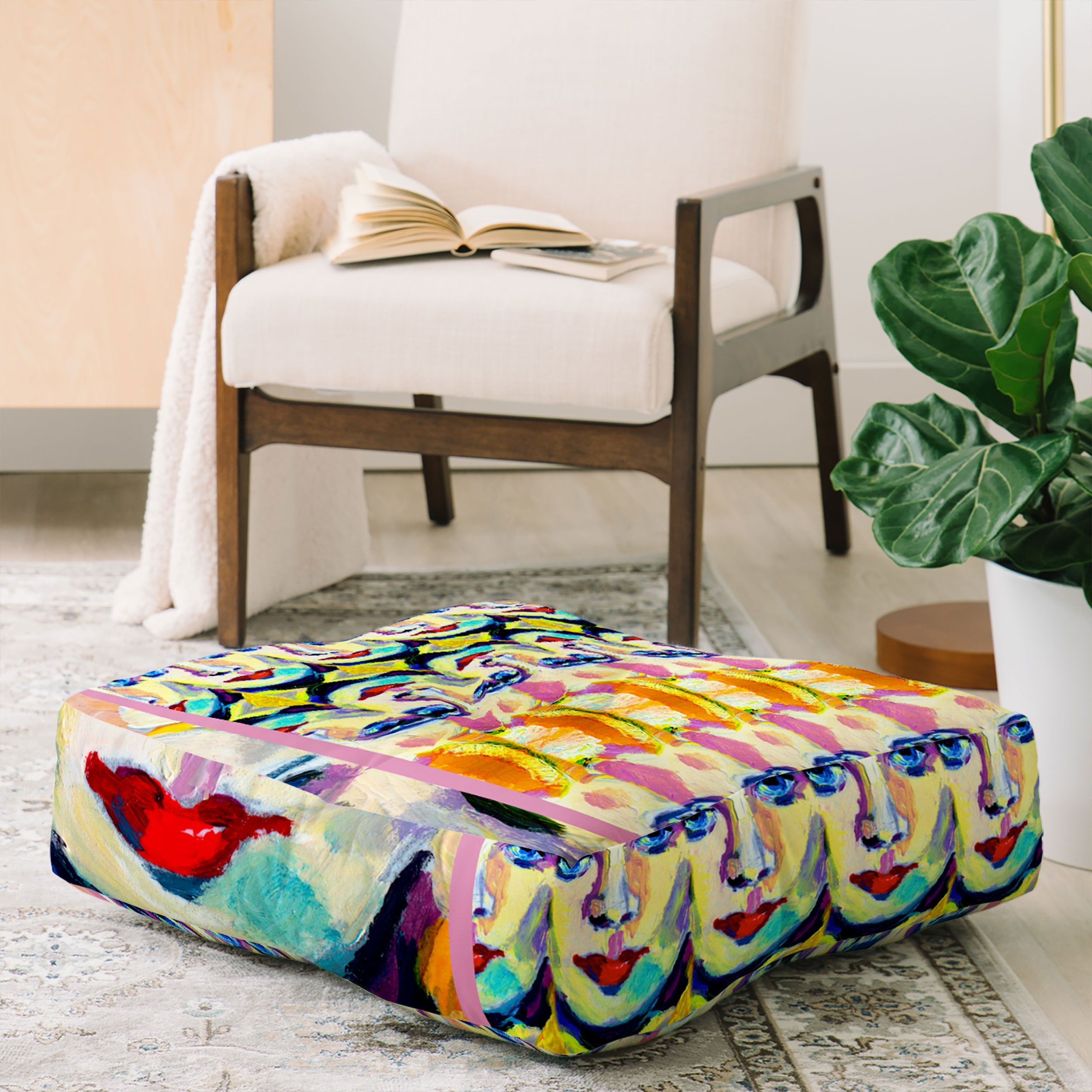 Ginette Fine Art Blue Eyes Red Lips Floor Pillow Square