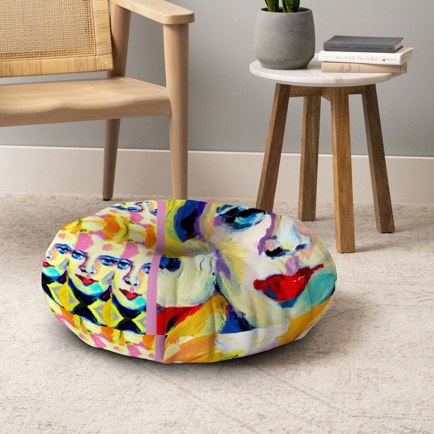 Ginette Fine Art Blue Eyes Red Lips Floor Pillow Round