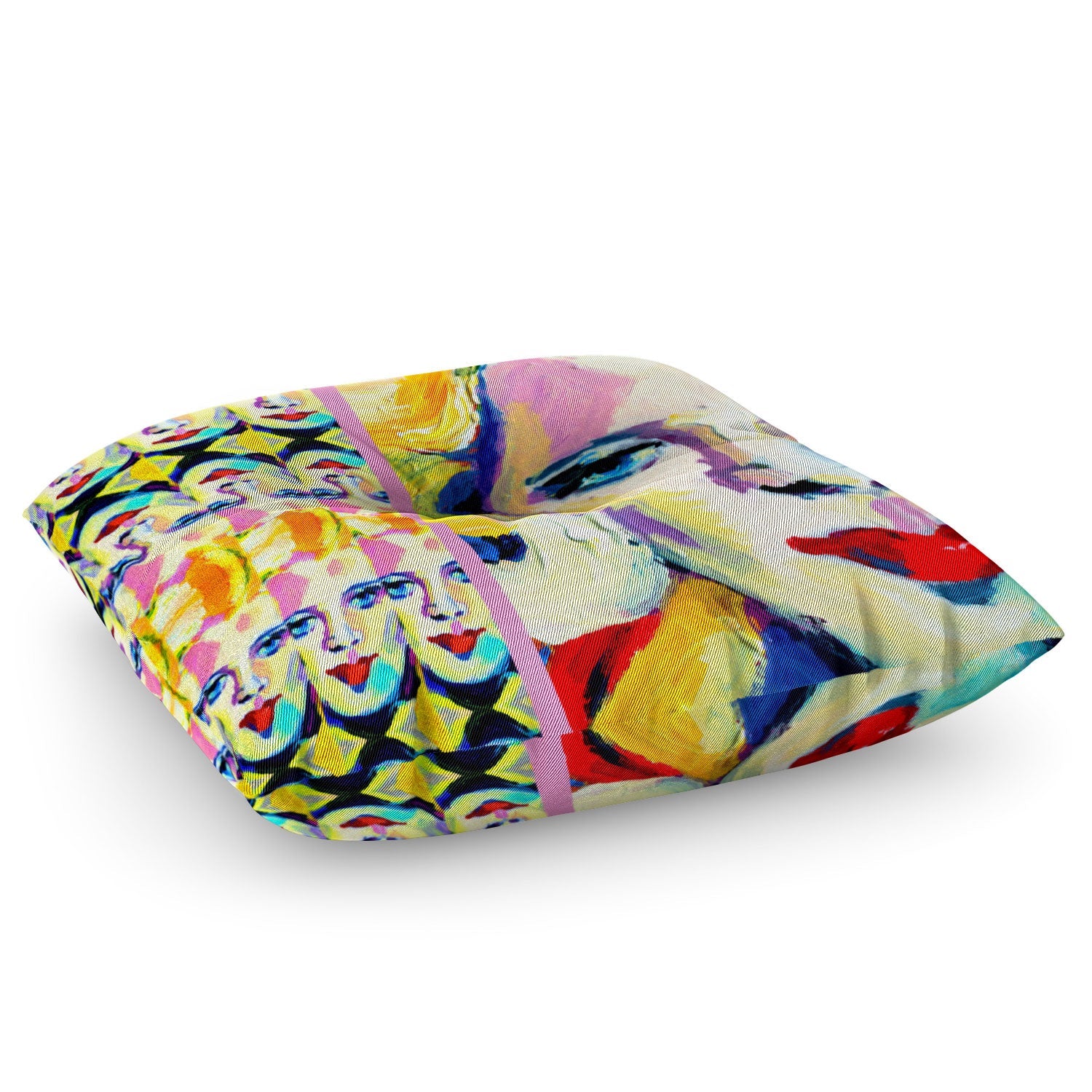Ginette Fine Art Blue Eyes Red Lips Floor Pillow Square