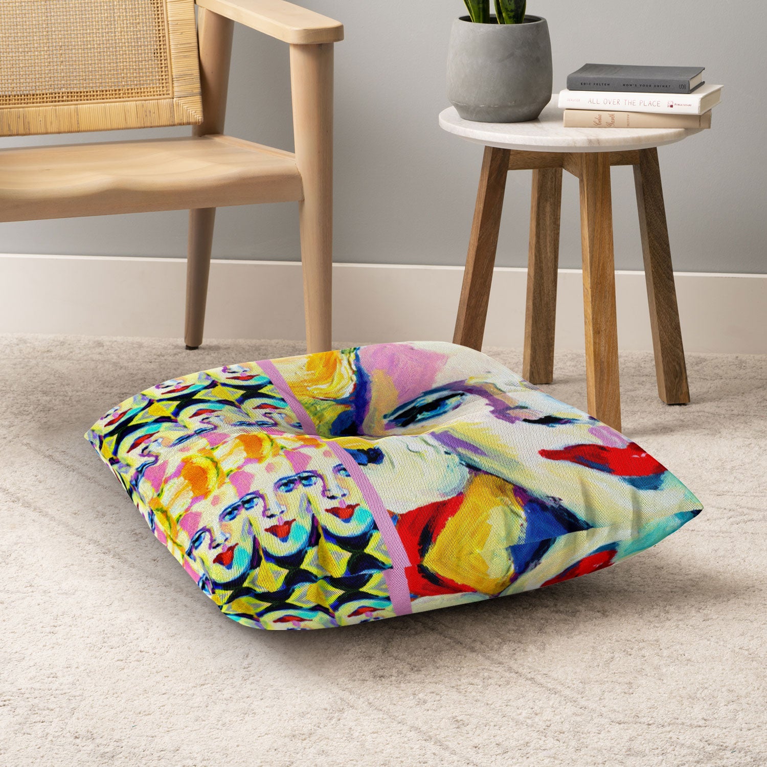 Ginette Fine Art Blue Eyes Red Lips Floor Pillow Square
