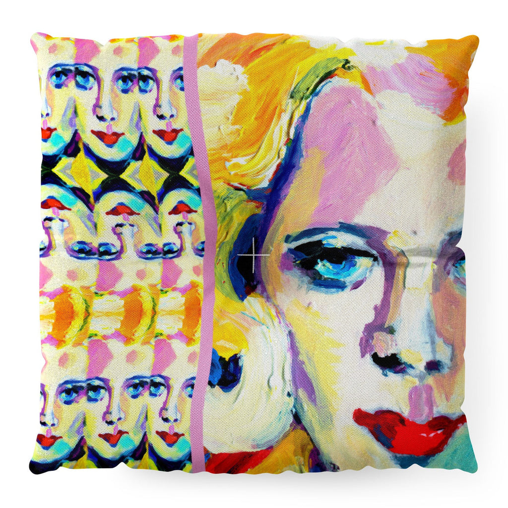Ginette Fine Art Blue Eyes Red Lips Floor Pillow Square