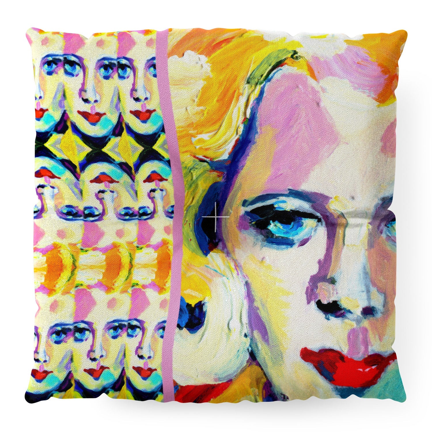 Ginette Fine Art Blue Eyes Red Lips Floor Pillow Square