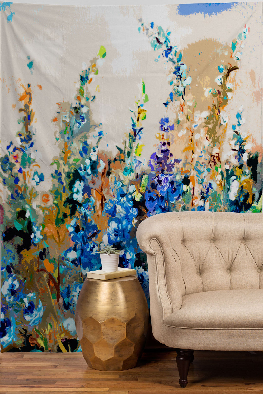 Ginette Fine Art Delphiniums Jardin Bleu Tapestry