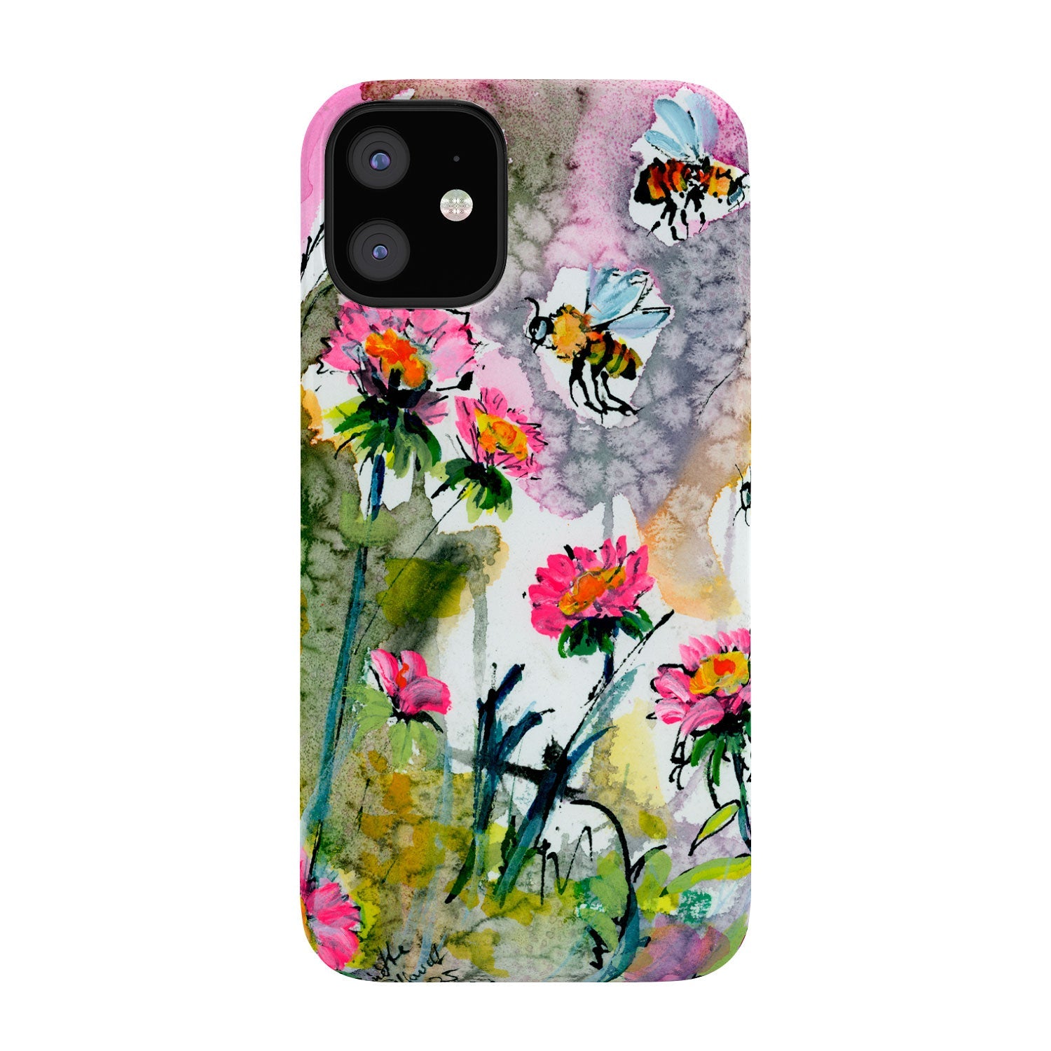 Ginette Fine Art Pink Flowers and Bees Phone Case