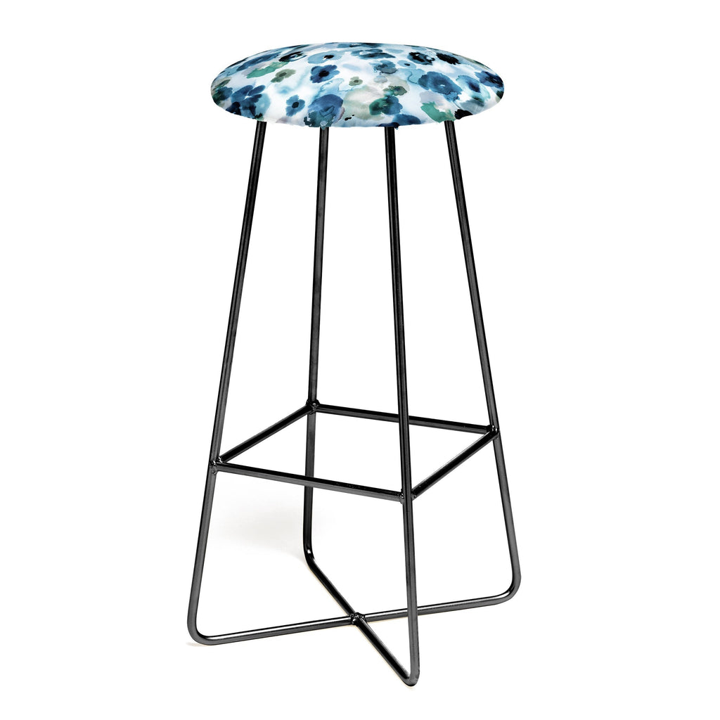 Ninola Design Botanic Retreat Ombre Abstract Watercolor Flowers Blue Navy Bar Stool