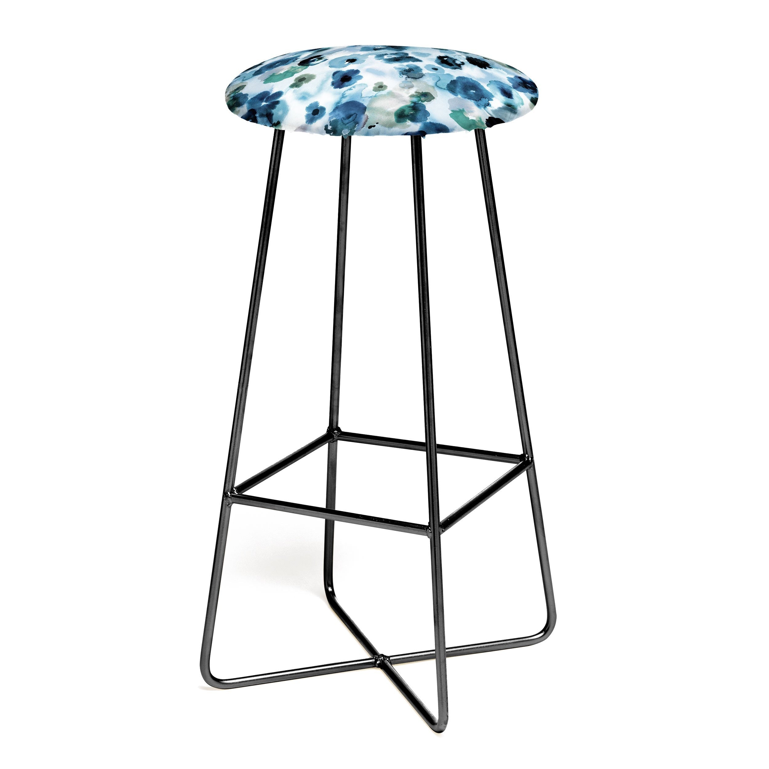 Ninola Design Botanic Retreat Ombre Abstract Watercolor Flowers Blue Navy Bar Stool